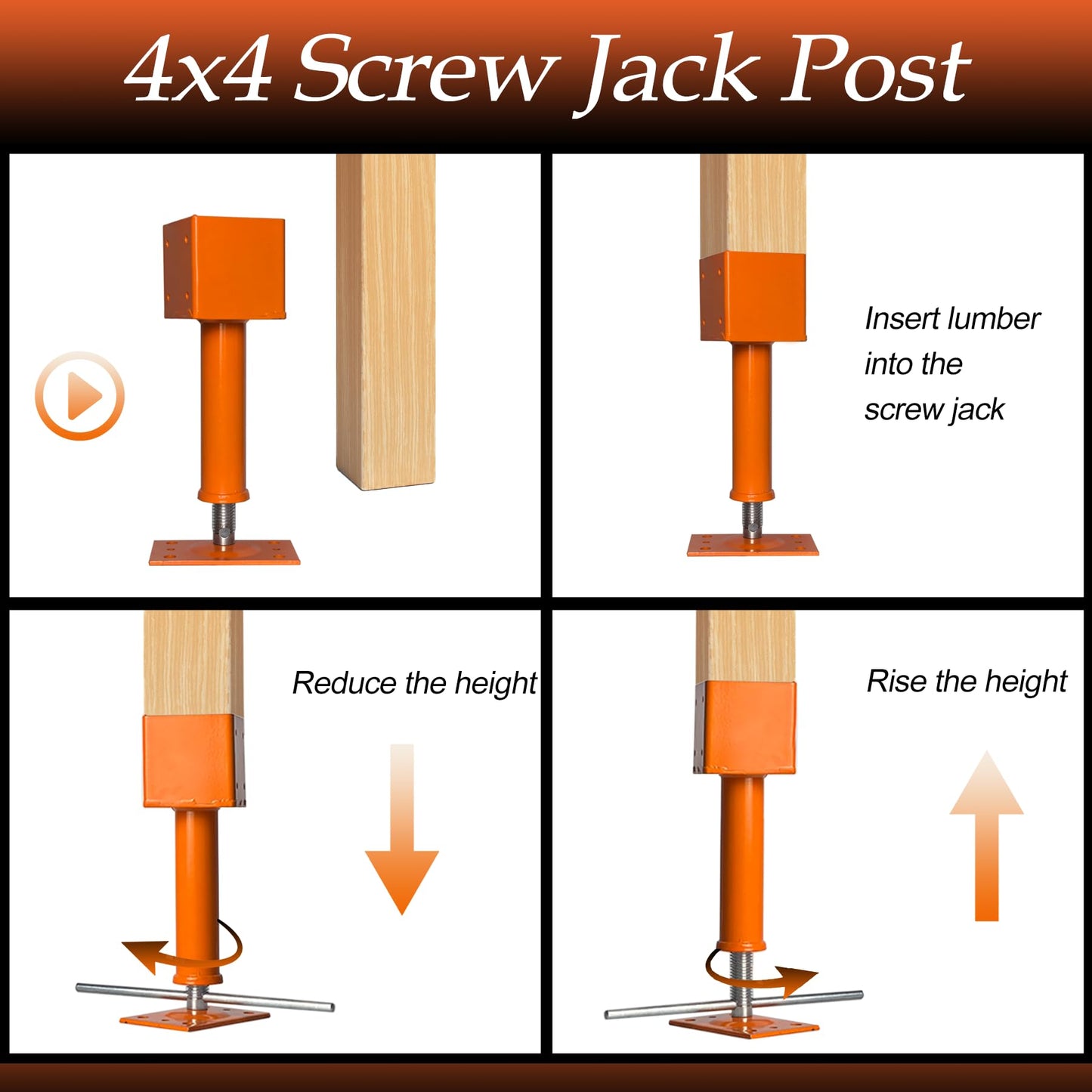 4x4 Screw Jack, Adjustable House Floor Jacks for Leveling, 14.5" - 18.5" Height Adjust Range, Heavy Duty Jack Post Crawlspace Basement Shore Beams Screw Jacks, 24000 lbs Max Load Capacity