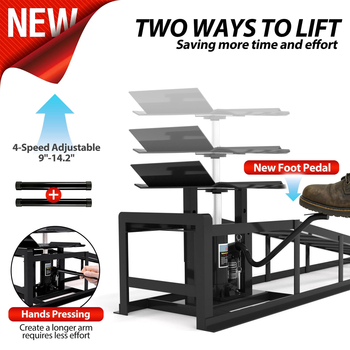 LOCKIETTA 2 PCS Hydraulic Car Ramps with Foot Pedal, 11065LBS 5T Heavy Duty Car Ramp with Hydraulic Jack, Portable Car Lifts for Oil Changes for Home Garage, High Lift 9"-14.4" Lifts, Black