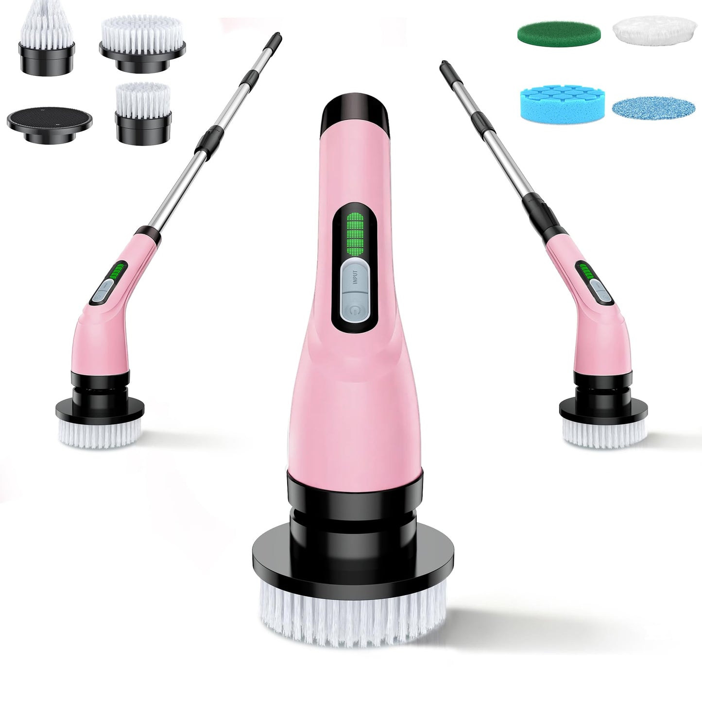 VigorDay Electric Spin Scrubber - Cordless Bathroom Scrubber with 7 Brush Heads - Dual Speed IPX7 Waterproof Power Scrubber for Heavy-Duty Bathtub, Glass, Tile, and Car Cleaning (Pink)