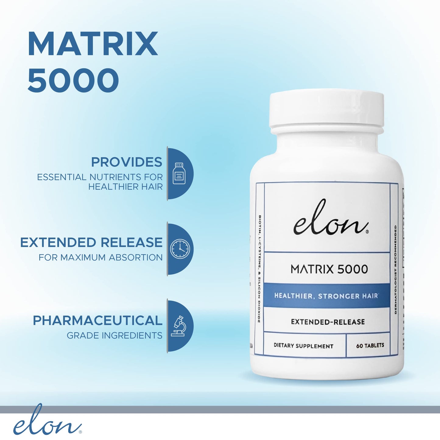 Elon Matrix 5000 - Biotin 5000mcg Vitamins for Hair Growth w/Extended Release - Promotes Healthy & Strong Hair - Pack of 2 (120 Day Supply)
