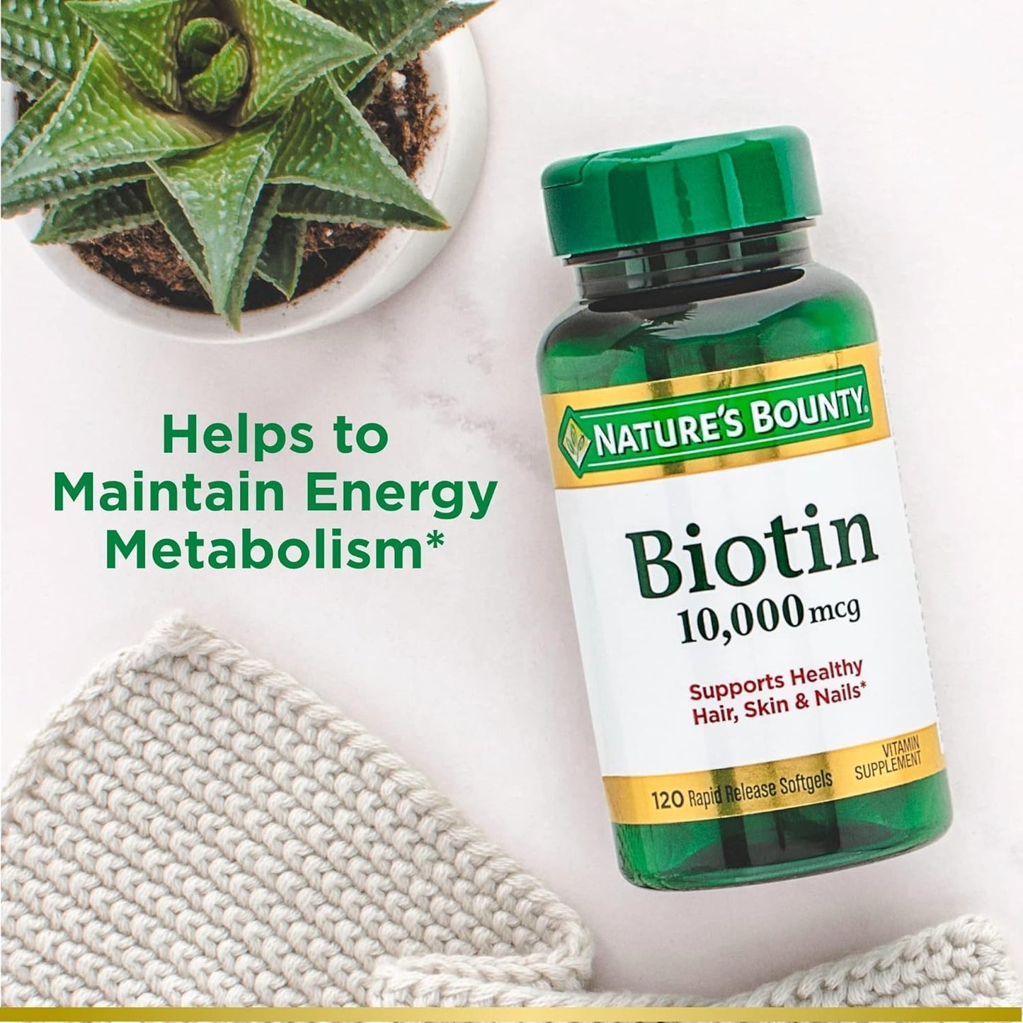 Nature's Bounty Biotin 10000 mcg, Supports Healthy Hair - Skin and Nails - Rapid Release Softgels - 120 Ct
