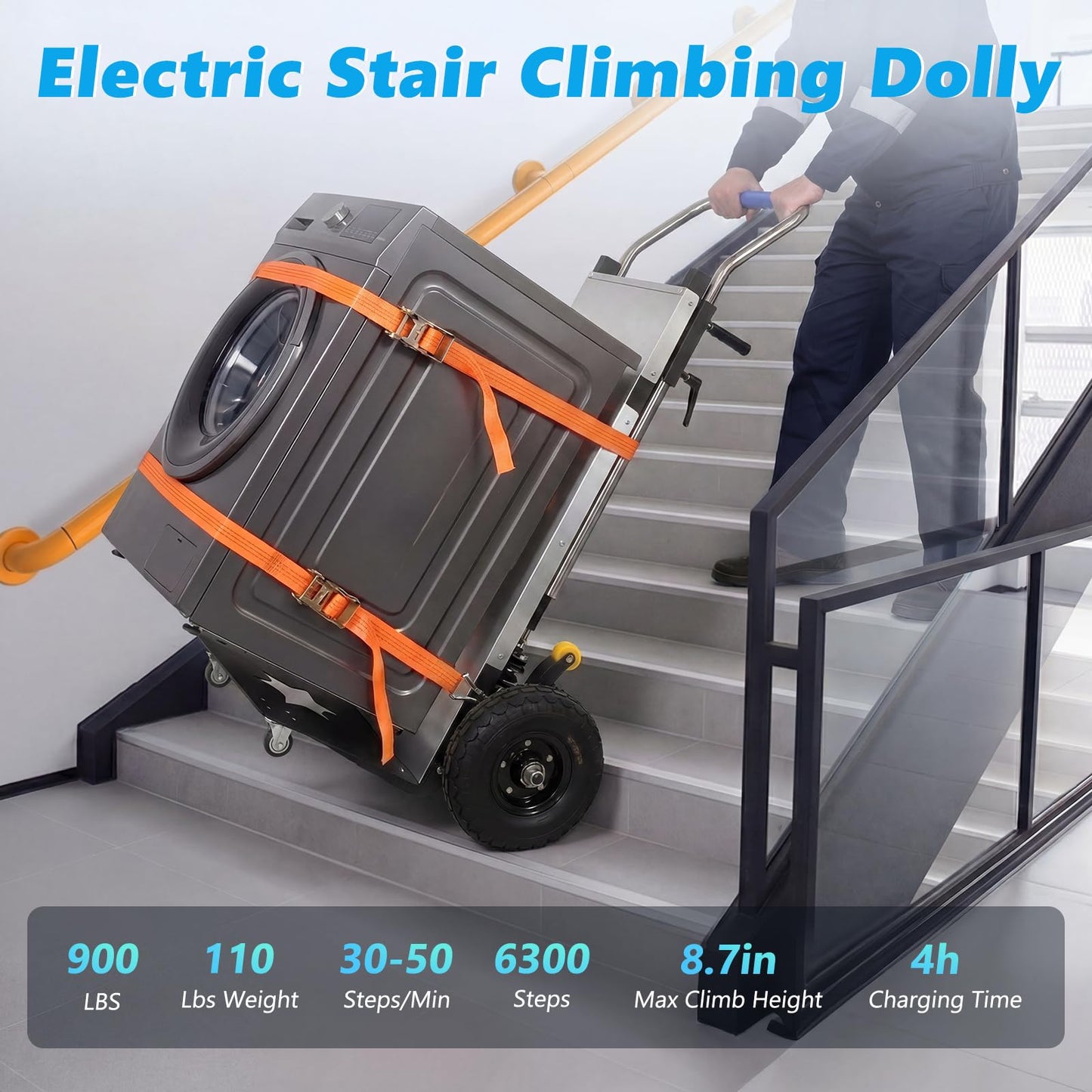 Electric Stair Climbing Dolly 1500W, Heavy Duty Stair Climber Hand Truck, Powered Stair Climbing Cart with 10" Anti-Slip Tires, Adjustable Speed Moving Cart for Appliances Furniture (Silver)