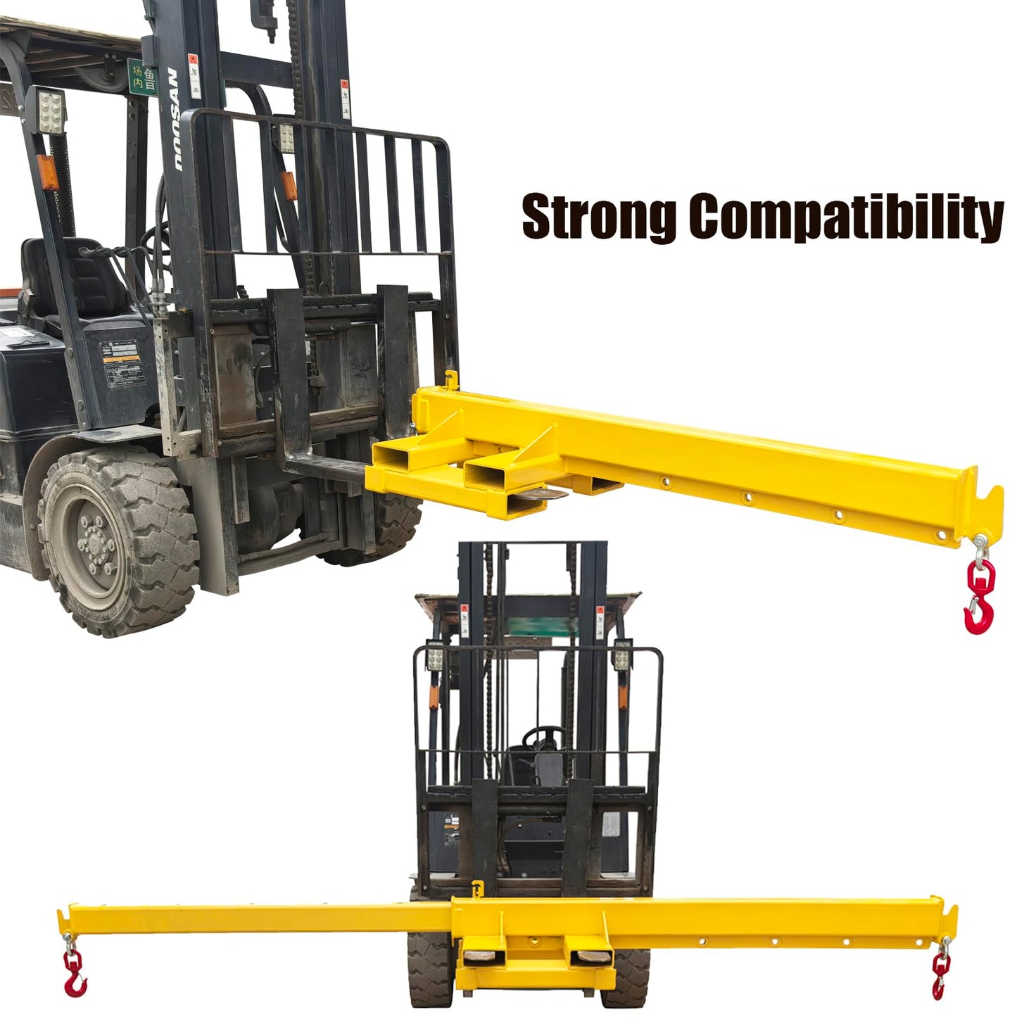 INTSUPERMAI Forklift Mobile Crane 4400lbs/2 Ton Capacity Adjustable Forklift Jib Boom Crane with Horizontally & Vertically Directions Telescopic Arm with Truss Hoist Jib Boom and Hooks