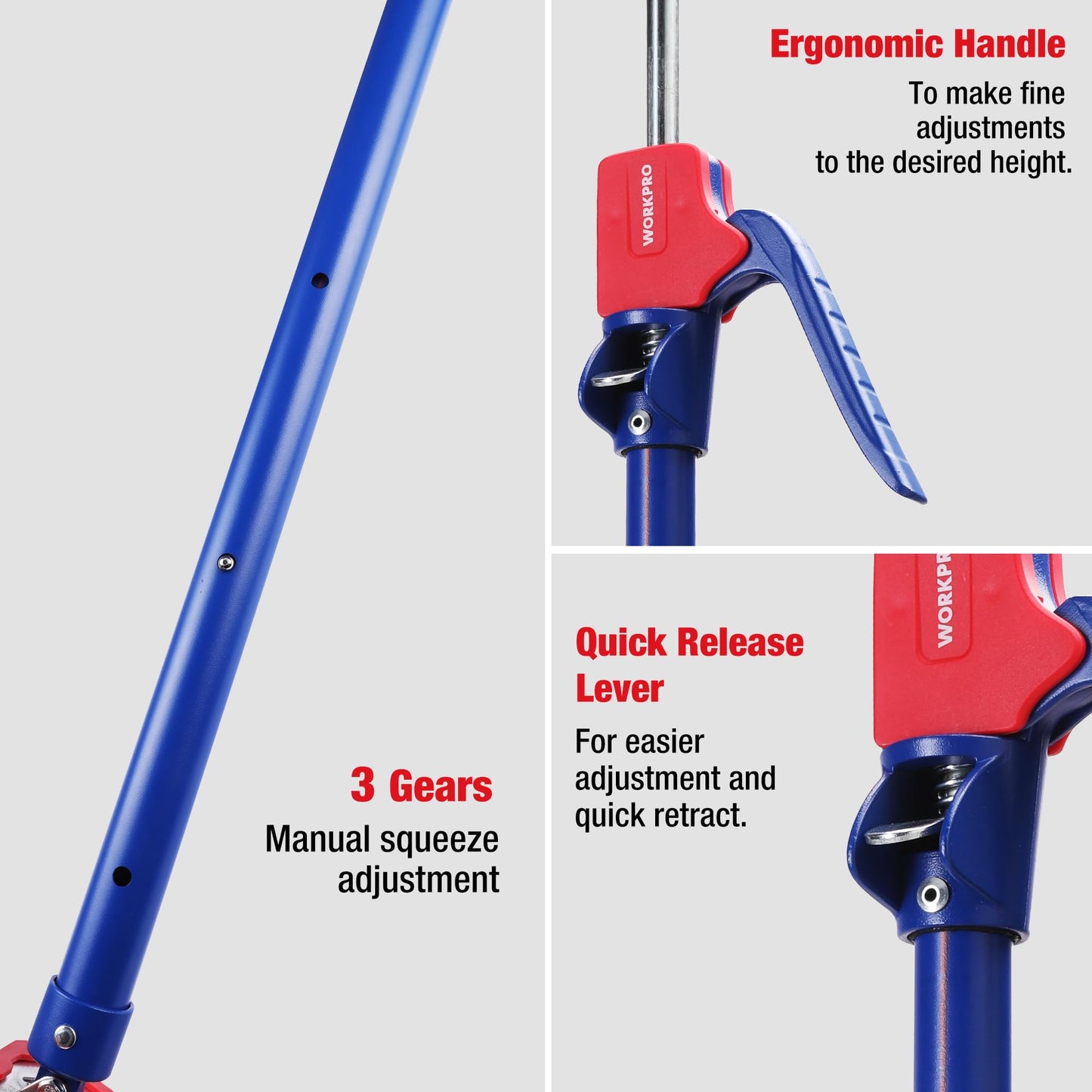 WORKPRO Cabinet Jack Support Pole, 23-5/8" to 45-1/4" Steel Telescopic Quick Support Rod Adjustable 3rd Hand Support System with 154 lbs Capacity for Cabinet Jack, Drywall Jack& Cargo Bars, 2-Pack
