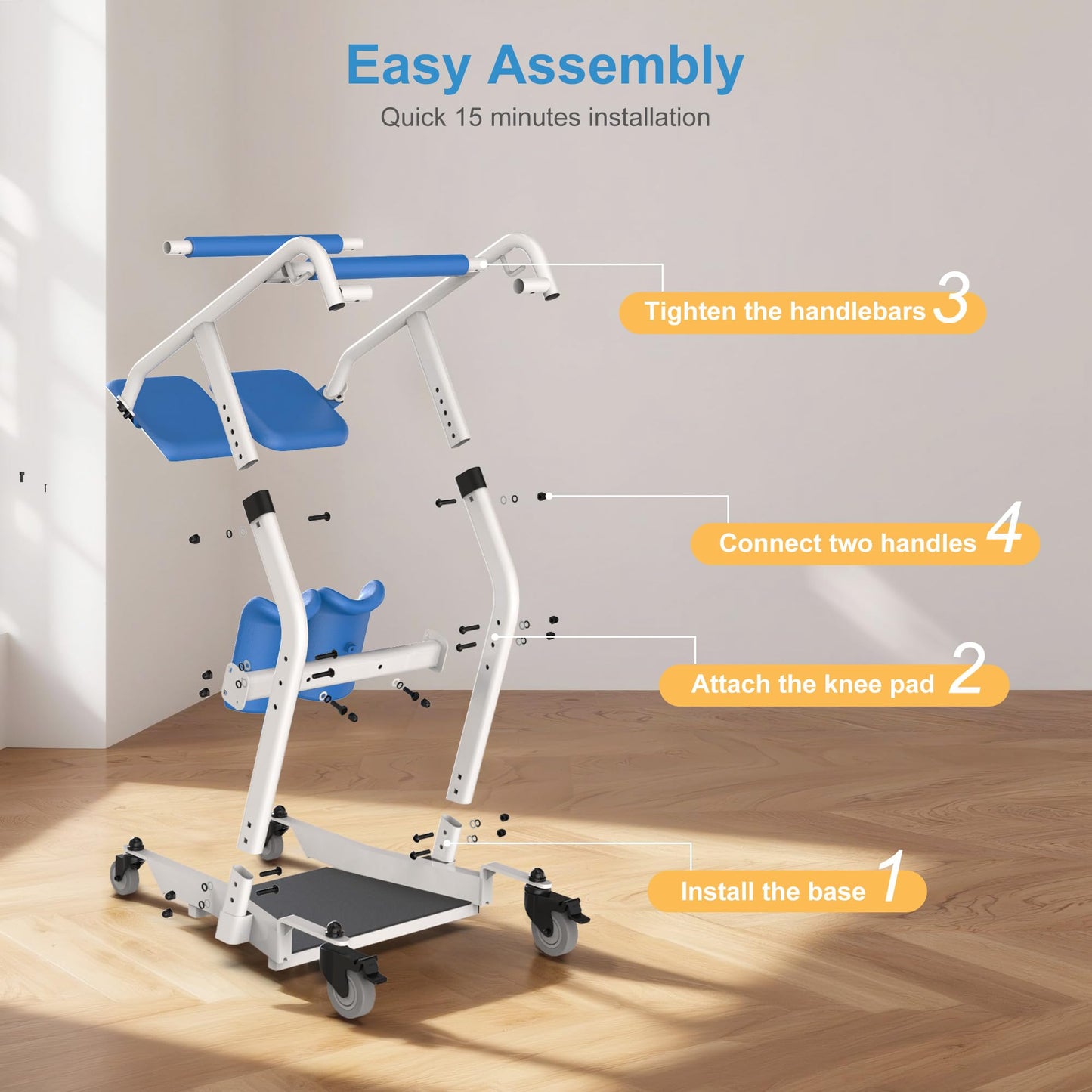 WHLICKS Upgraded Sit to Stand Patient Lift, One-Step Stand Assist Lift for Elderly,Lift Assist Transfer Device with Wheels, Home Care Use Transport Chair Stand Assist for Seniors, Adults & Disabled