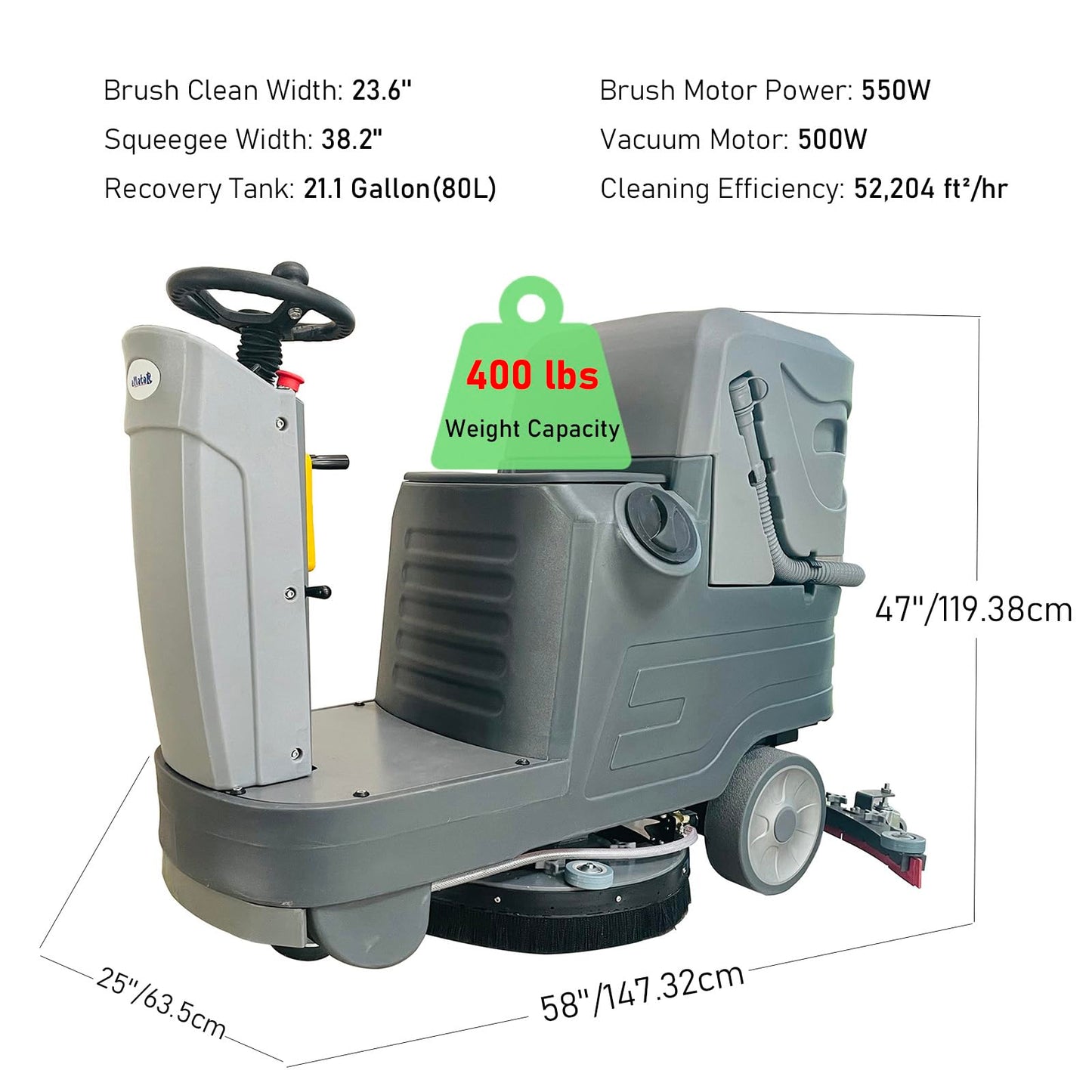 HiBuyer Commercial Riding Floor Scrubber Machine, 21'' Brush with 21 Gallon Tank, Automatic Battery-Powered High Efficiency Commercial Sweeper Square Cleaning Cleaner