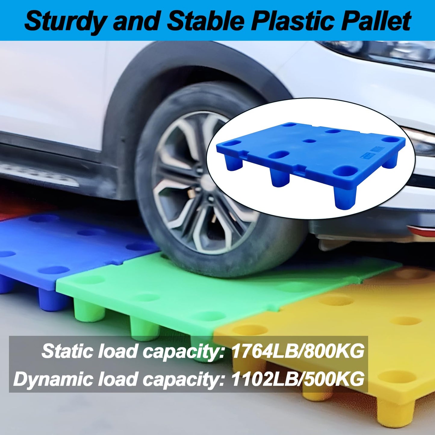 Plastic Pallet, Plastic Shipping Pallet with 1102 lb Dynamic/1764 lb Static Load, Industrial Plastic Pallet, 31.5" x 23.6" x 5.5" for Warehouse Use, Stackable with Nestable Design, Reusable, Blue