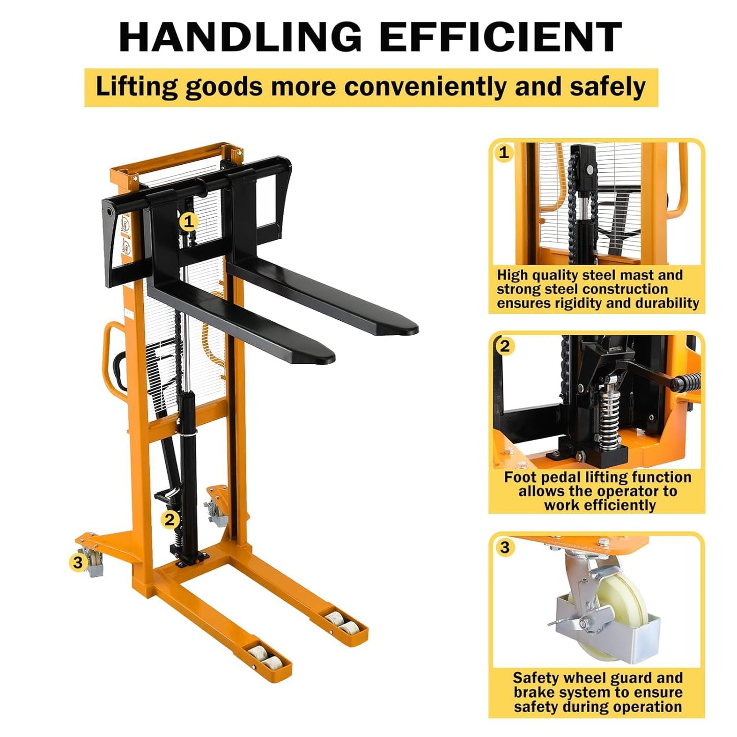 APOLLOLIFT Manual Stacker, 2200 lbs Capacity 63 Inch Lift Height Fixed Leg Stacker, with Adjustable Forks Fixed Legs Only Suitable for Open Bottom Pallet