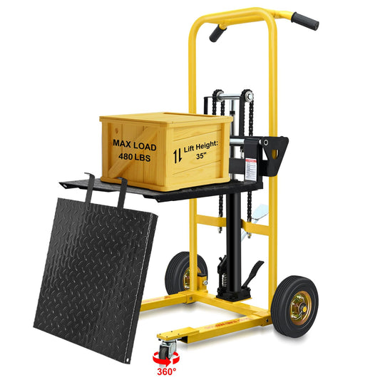 Hydraulic Lift Table Cart, 480 Lbs Capacity 35" Max Lift Heavy-Duty Hydraulic Material Lift, Portable Steel Platform Lift Cart w/ 9" Swivel Casters, Hydraulic Pallet Jack Table for Material Handling