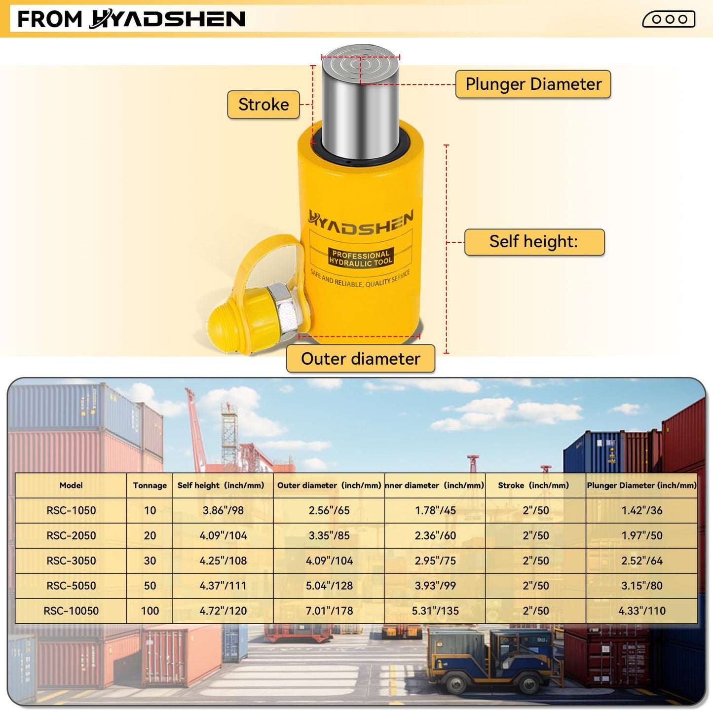 HYADSHEN 50 ton Hydraulic Cylinder Jack Sets Porta Power Ram Jack Kit with CP-700 Hydraulic Hand Pump, 2” Stroke Hydraulic Cylinder Jack Single Acting Lifting Cylinder Retract Automatically