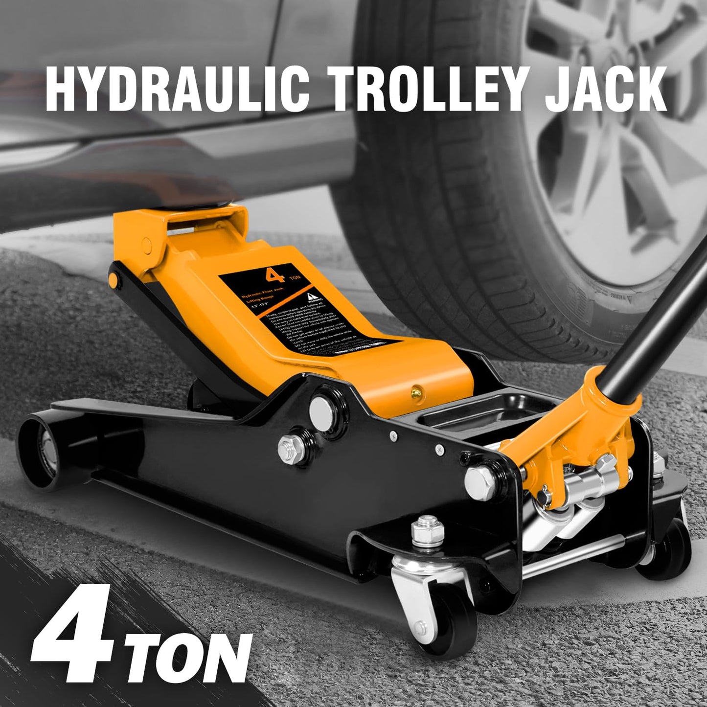DNA Motoring Low Profile Hydraulic Trolley Service/Floor Jack, 4 Ton (8000 lbs) Capacity, Lifting Range 4.5"-20", Orange, TOOLS-00307-OG