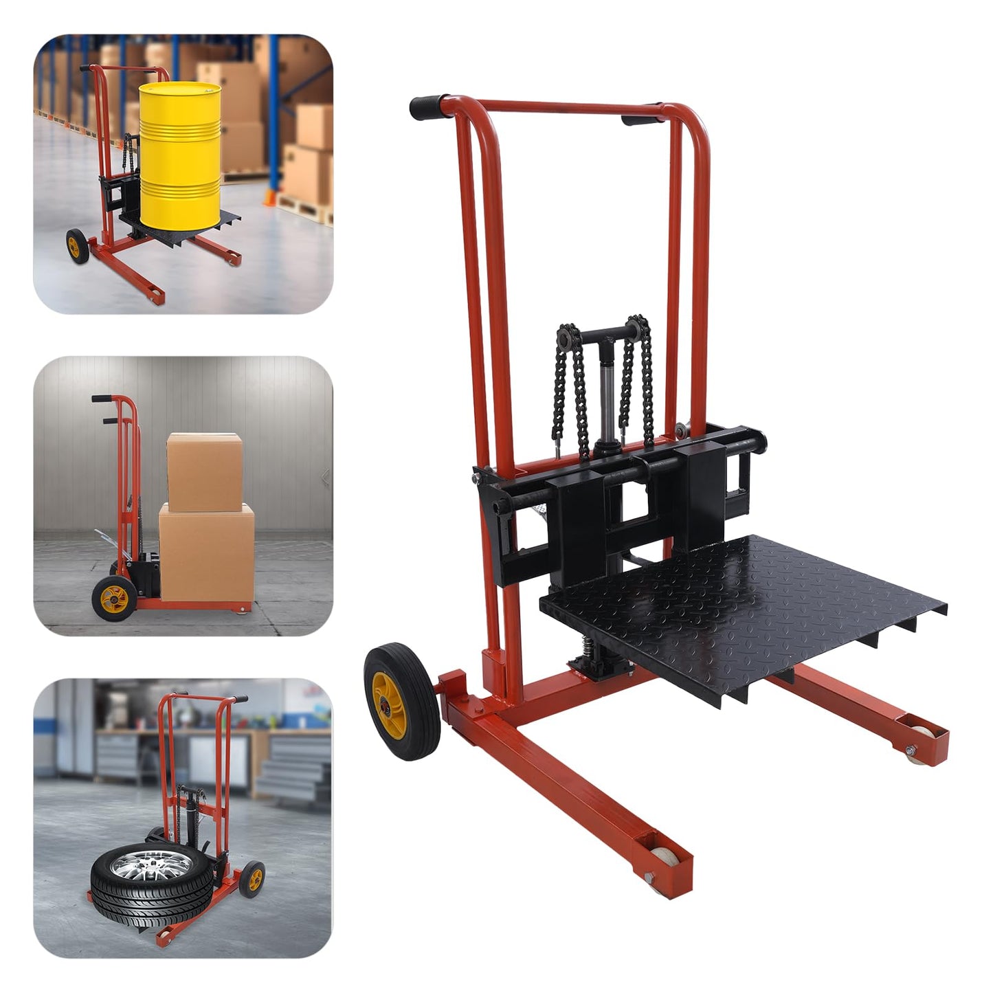 Hydraulic Material Lift Pallet Truck Portable Lift Winch Stacker with Swivel Wheels Adjustable Manual Winch Stacker 450lbs Capacity, 36" Max Lift, Removable Flat Bed