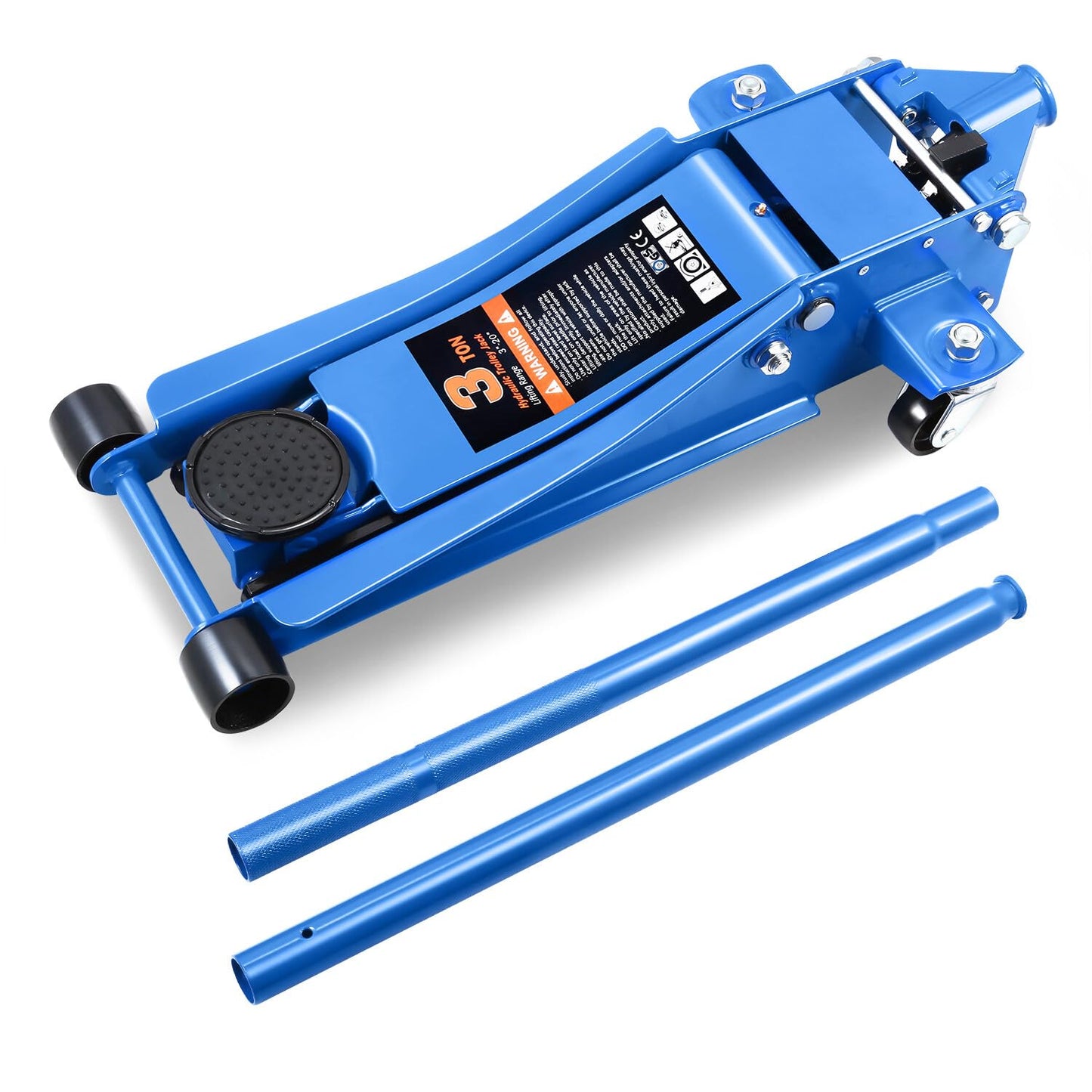 DNA Motoring Low Profile Hydraulic Trolley Service/Floor Jack, 3 Ton (6000 lbs) Capacity, Lifting Range 3"-20", Blue, TOOLS-00475