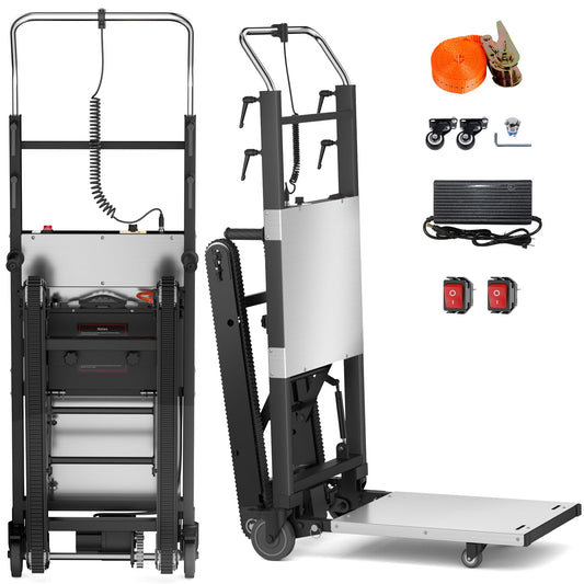 Electric Stair Climbing Dolly, 1250w Electric Hand Trucks Foldable, Large Capacity Stair Climbing Hand Trucks Dolly Cart with 4m Safety Rope, for Mobile Furniture Logistics Warehouse (Black+Silver)