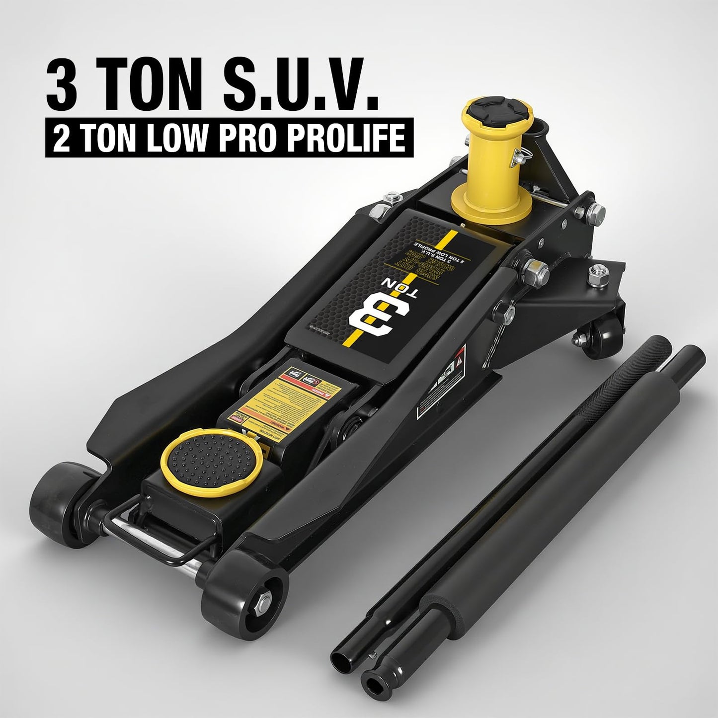 YELLOW JACKET Foldable Floor Jack 3 Ton Low and High Profile Professional Service Jack with Dual Piston Quick Lift Pump, Home and Workshop Car Maintenance for Various Vehicles