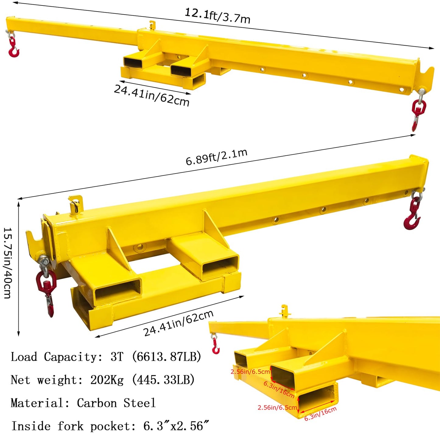 WYDDDARY 6613.87LB Transverse and Longitudinal Bidirectional Forklift Telescopic Boom Dual-Purpose Adjustable Mobile Crane Lifting Hoist Truss Jib Boom for Lifting and Hoisting
