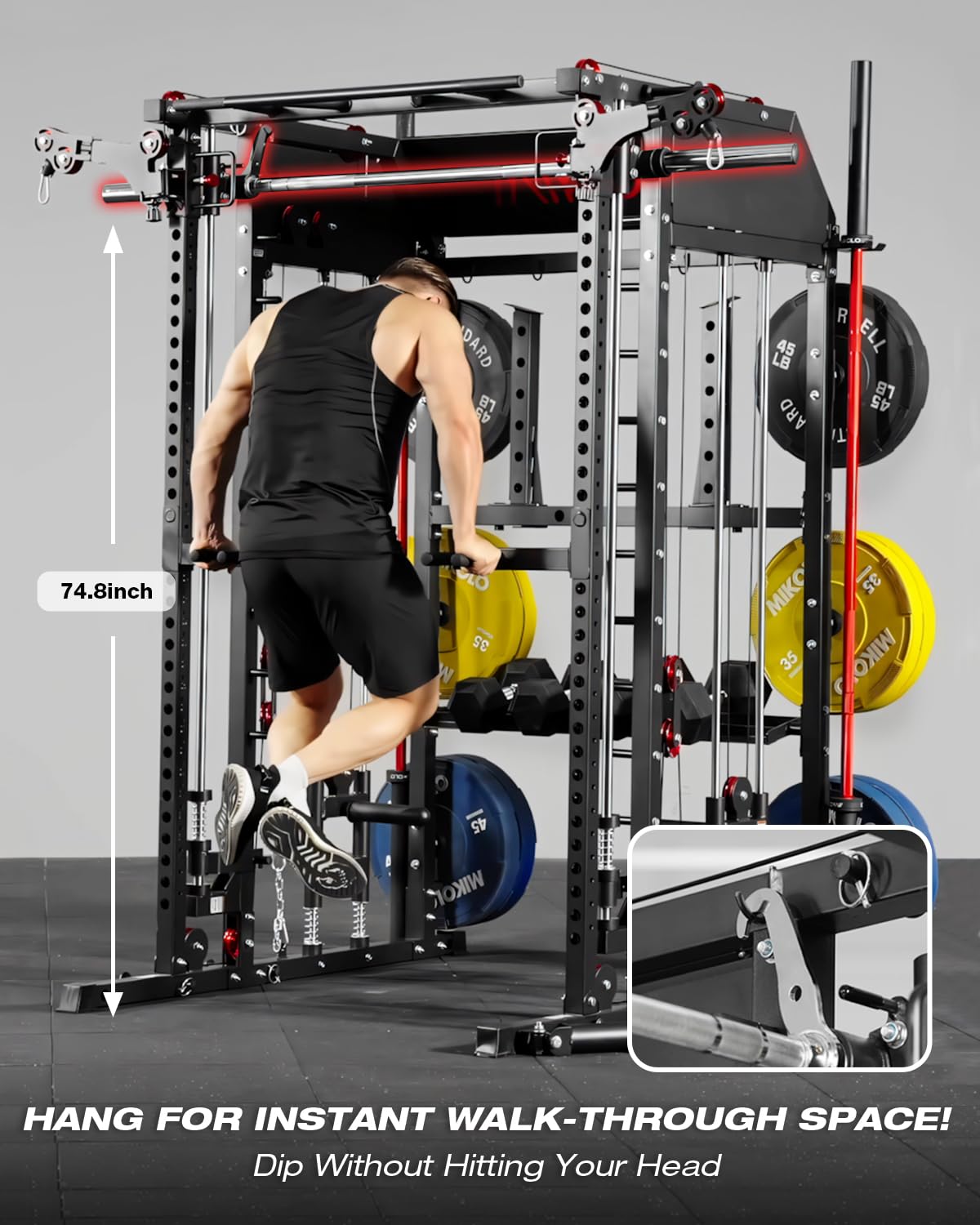 Mikolo Smith Machine, Multi-Function Power Cage with Dual Pulley System, Vertical Leg Press Attachment, Squat Rack Power Rack with More Training Attachment for Home Gym (M7230HPHGPB)