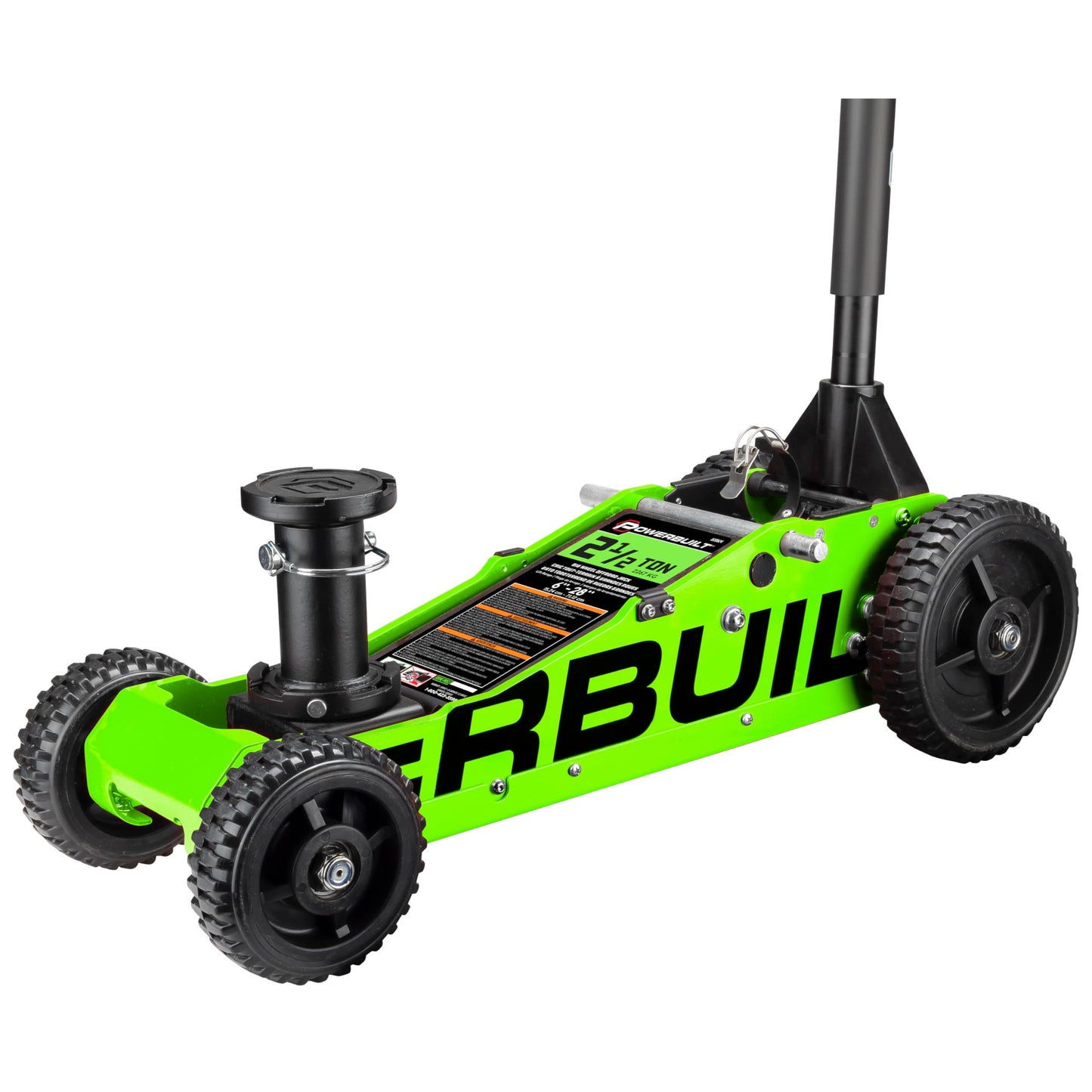 Powerbuilt 2.5 Ton Big Wheel Off Road Jack, Vehicle Lift for Trucks, SUVs, ATVs Offroad Vehicles, Oversized Wheels for Rugged Terrain, 5000 LB Capacity, Green 620624ECE