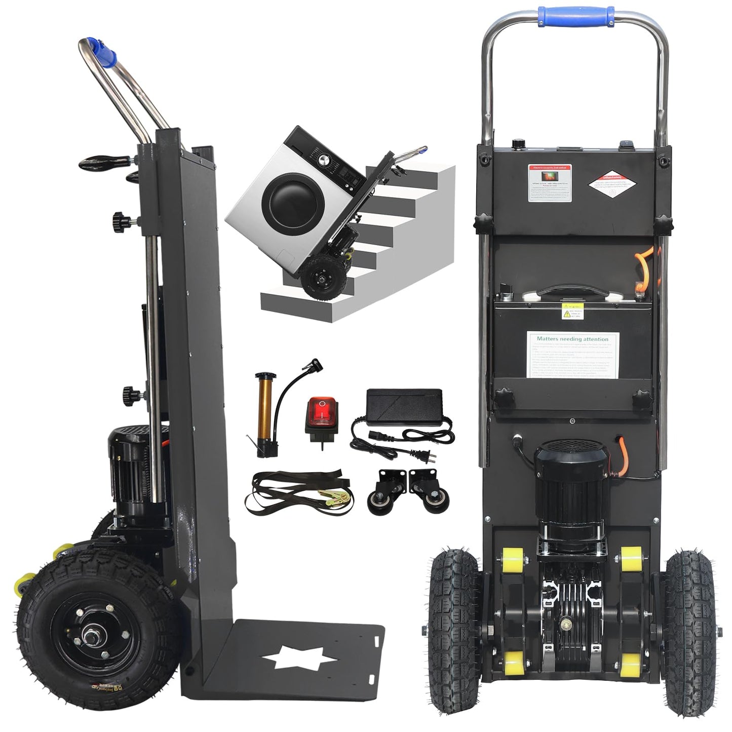 JJZZHG 880lb Electric Stair Climbing Hand Trucks Dolly Cart for Moving, 1200W Motor Power Heavy Duty Folding Stair Climber Cart Hand Trolley with Solid Wheel (Black)