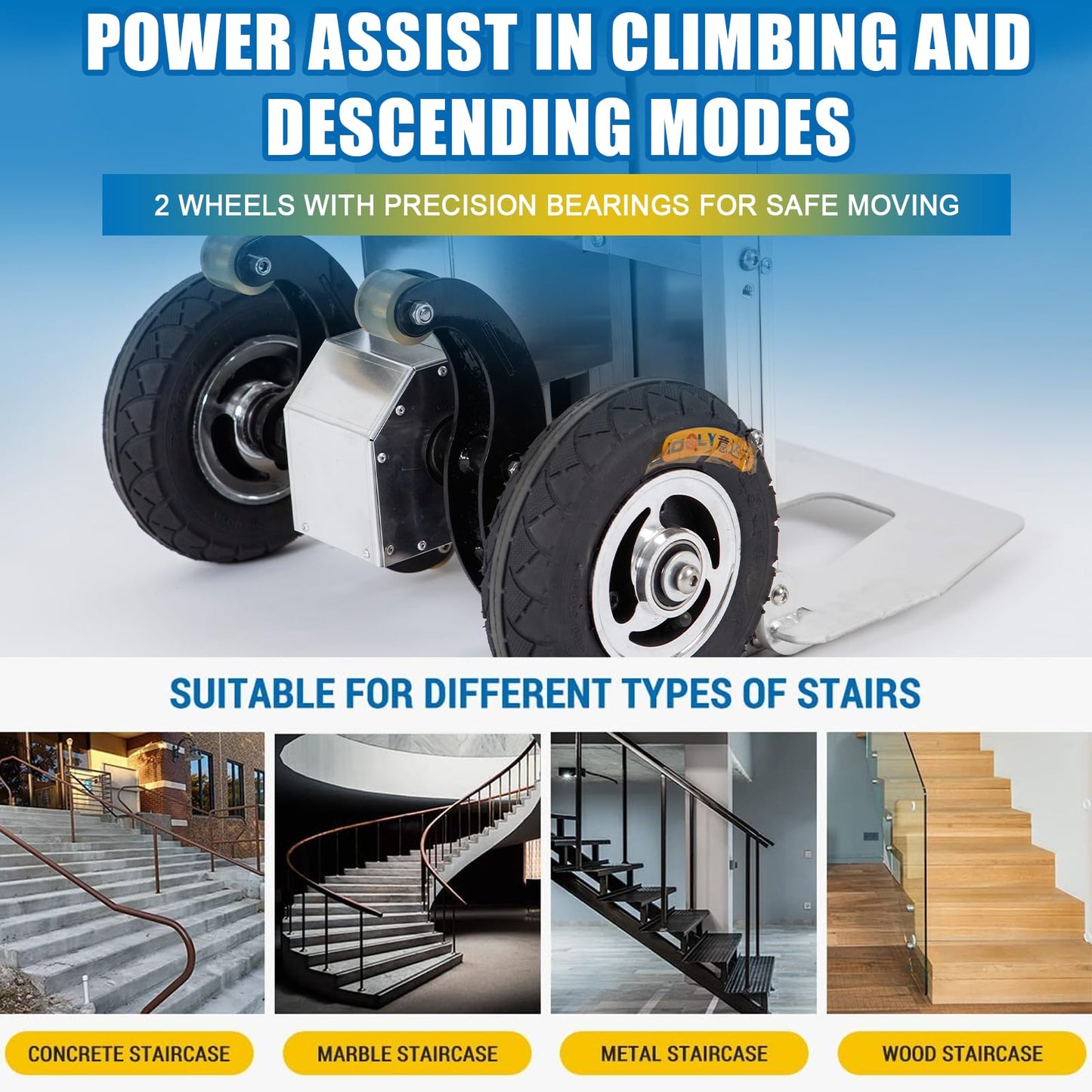 RXFSP 440LB Capacity Electric Stair Climbing Hand Truck 400W Aluminum Heavy-Duty Motorized Dolly for Straight & Curved Stairs, Effortless Heavy Load Transport