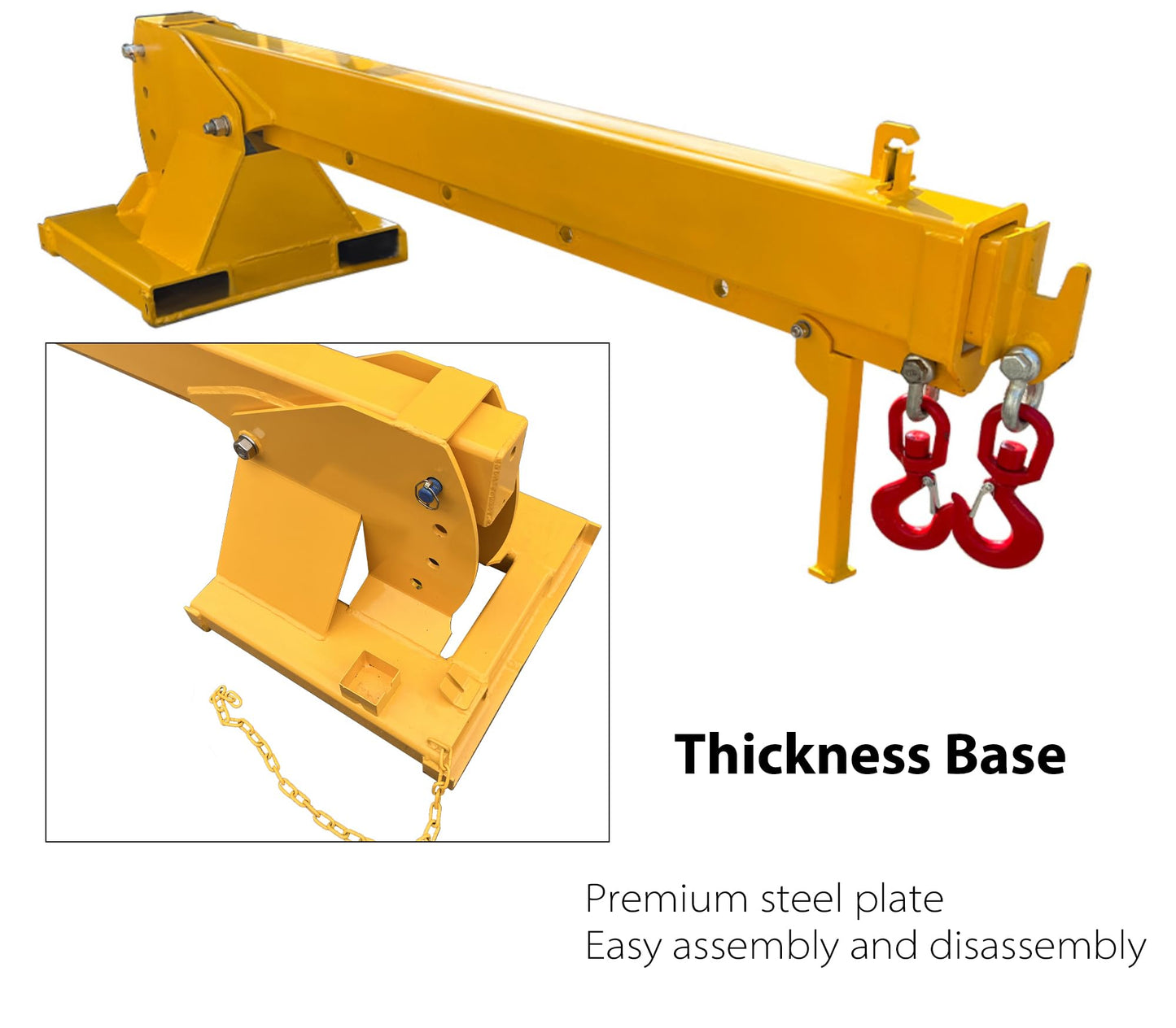 IntXanth 6600Lbs Telescopic Pivoting Fork Lift Booms with 2 Hooks, 4 Increasing Angles, Forklift Boom Extension to 12', Telescoping Forklift Boom Attachment
