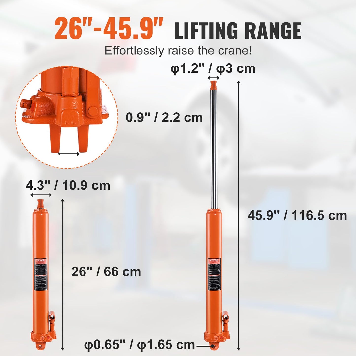VEVOR Hydraulic Long Ram Jack, 8 Ton Engine Hoist Cylinder with Single Piston Pump and Clevis Base, Hydraulic Ram Cylinder for Engine Lift Hoists, Hydraulic Garage/Shop Cranes, Mechanical, Farm