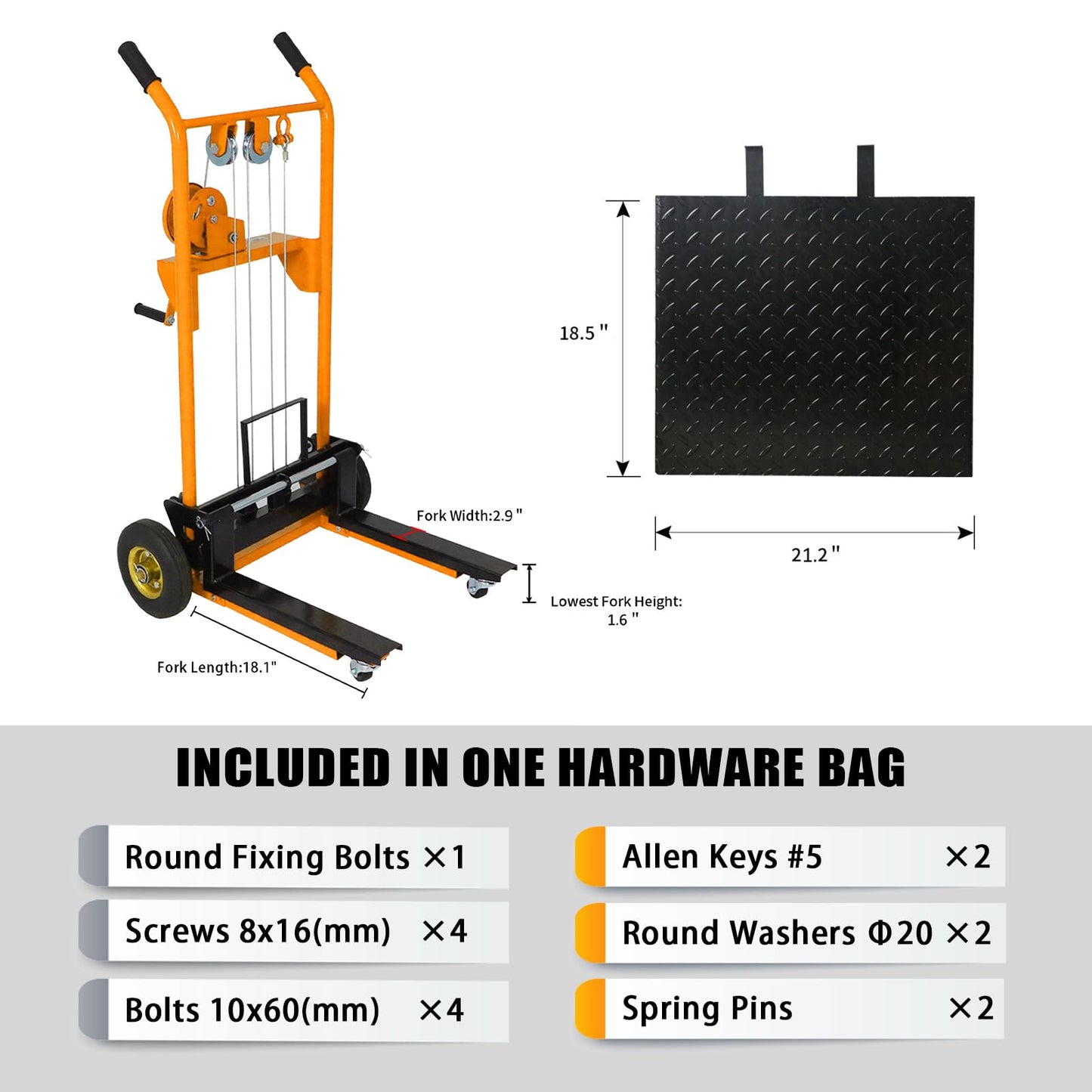 Tory Carrier Material Lift Winch Stacker, 330 lbs Capacity Pallet Stacker, 40.5" Lifting Height, Pallet Truck Dolly, Swivel Casters Lift Table Cart, Forklift with Steel Platform(Yellow)