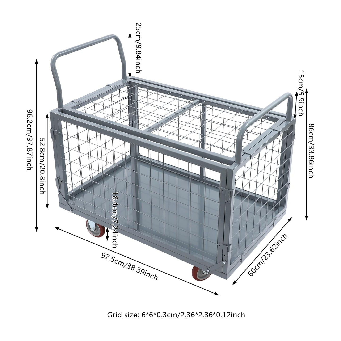 38.4" x 23.6" x 37.9" Platform Truck Cart with Cage, 5 in 1 Flatbed Cart 2000 lbs Heavy Duty Hand Truck Moving Platform Trucks Hand Carts for Groceries, Garage