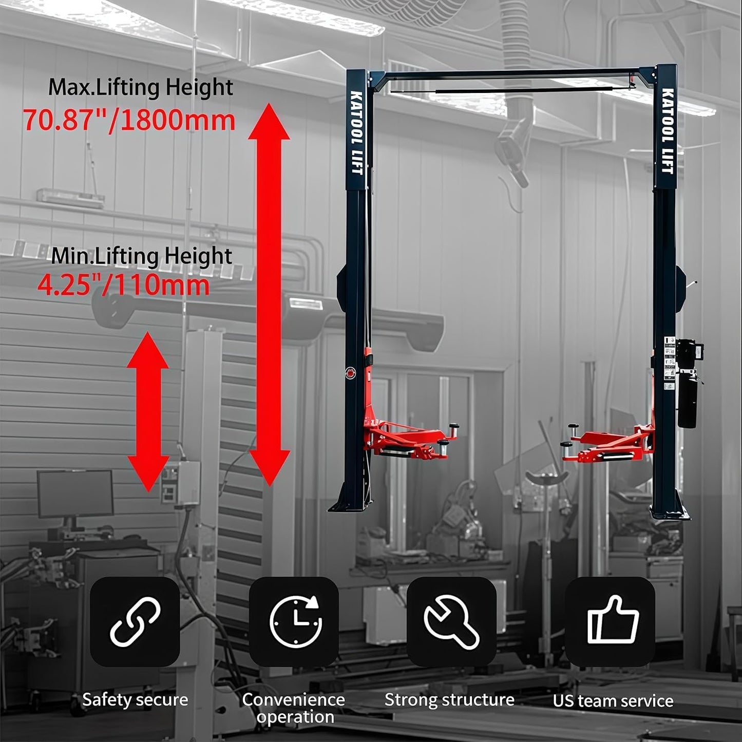 11000 Lbs 2 Post Lift Single Point Lock Release Direct Drive (no Chain) Car Lift with Asymmetry 3+2 Arm with 3.0HP Bucher Pump KT-AS110D Auto Lift Two Post Lift (Black)