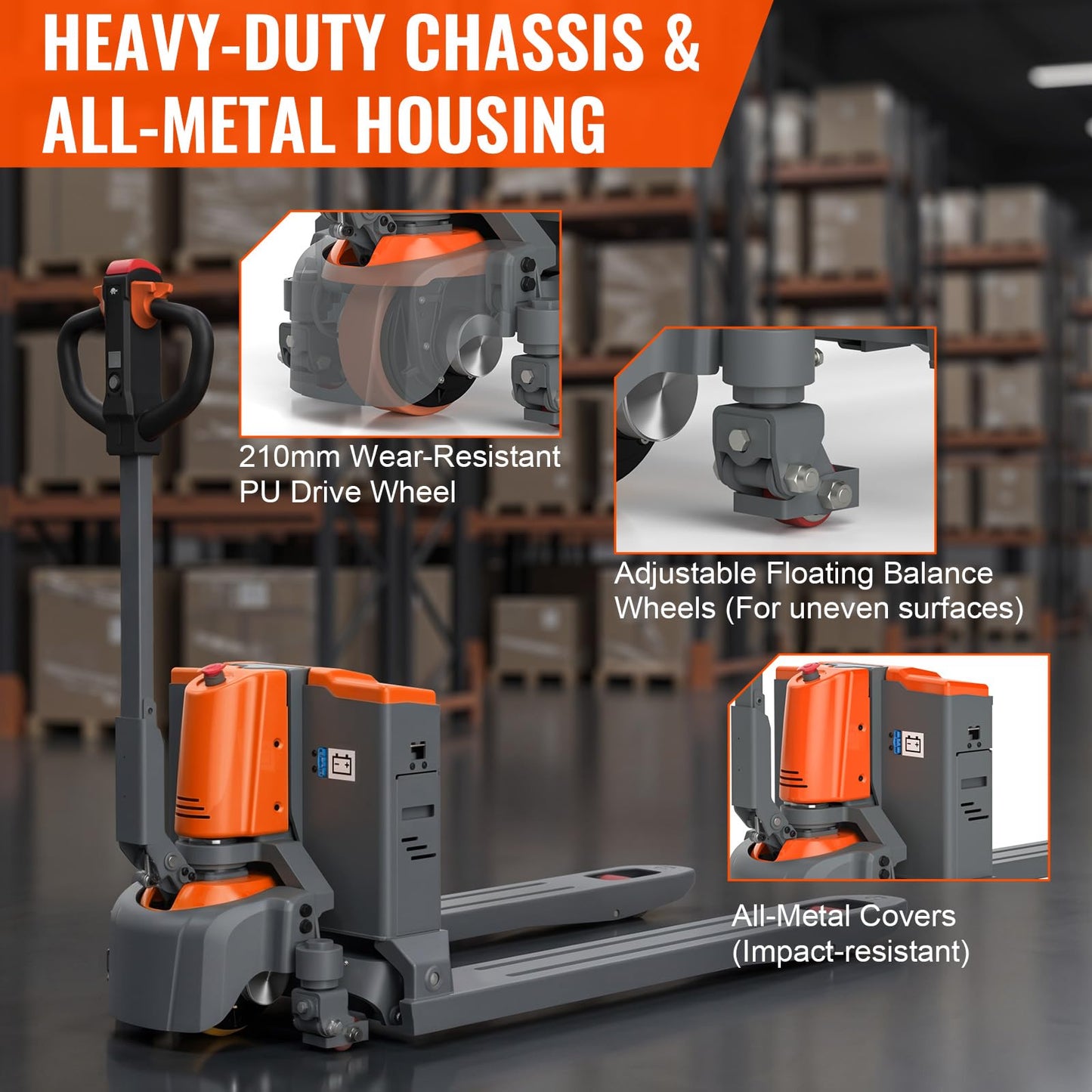 T Tory Carrier Electric Pallet Jack Truck 3300lbs Capacity Lithium Electric Pallet Trucks 48" x27" Forks Li-ion Battery Lift for Narrow Spaces, Easy Battery Replacement-Orange