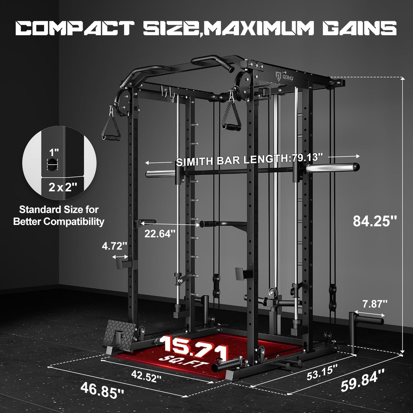 Goimu S1-V4 Smith Machine, 2000LBS Power Cage with Cable Crossover System, All-in-One Squat Rack with Smith Bar, Strength Training Equipment for Hone Gym (Black Smith Machine wiht 340lb Weights&Bar)