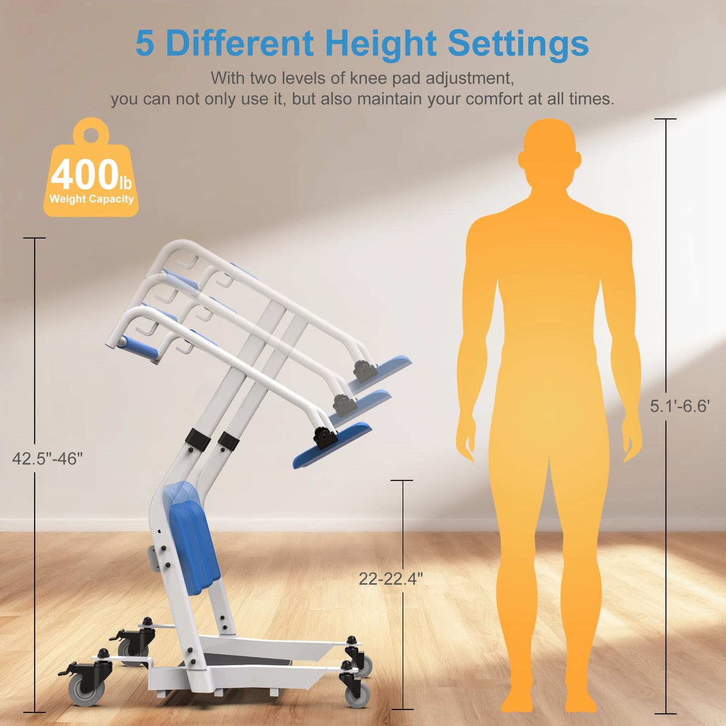 WHLICKS Upgraded Sit to Stand Patient Lift, One-Step Stand Assist Lift for Elderly,Lift Assist Transfer Device with Wheels, Home Care Use Transport Chair Stand Assist for Seniors, Adults & Disabled
