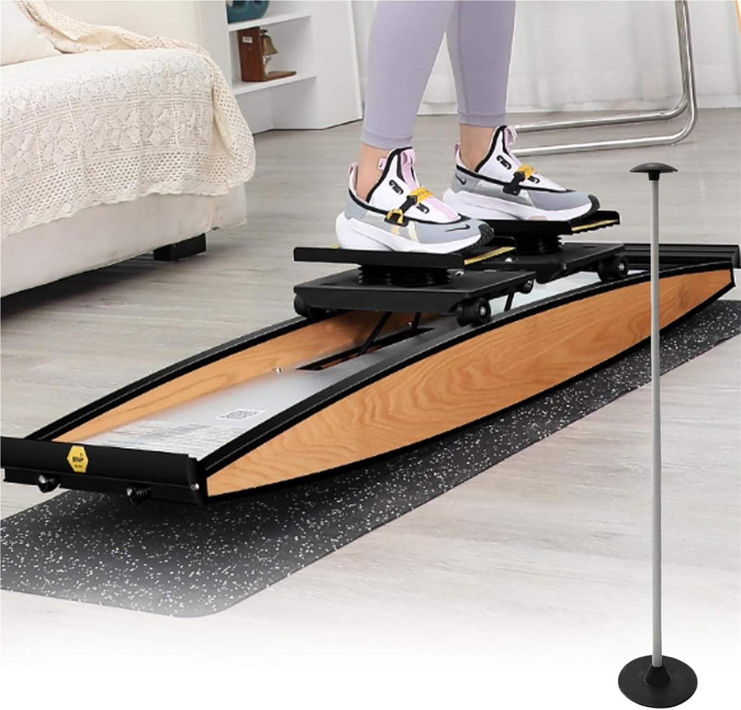 Ski Machine Simulator, Adjustable Resistance 0-100kg, Full Body Training for Waist Abdomen and Legs, Includes Ski Poles and Mats