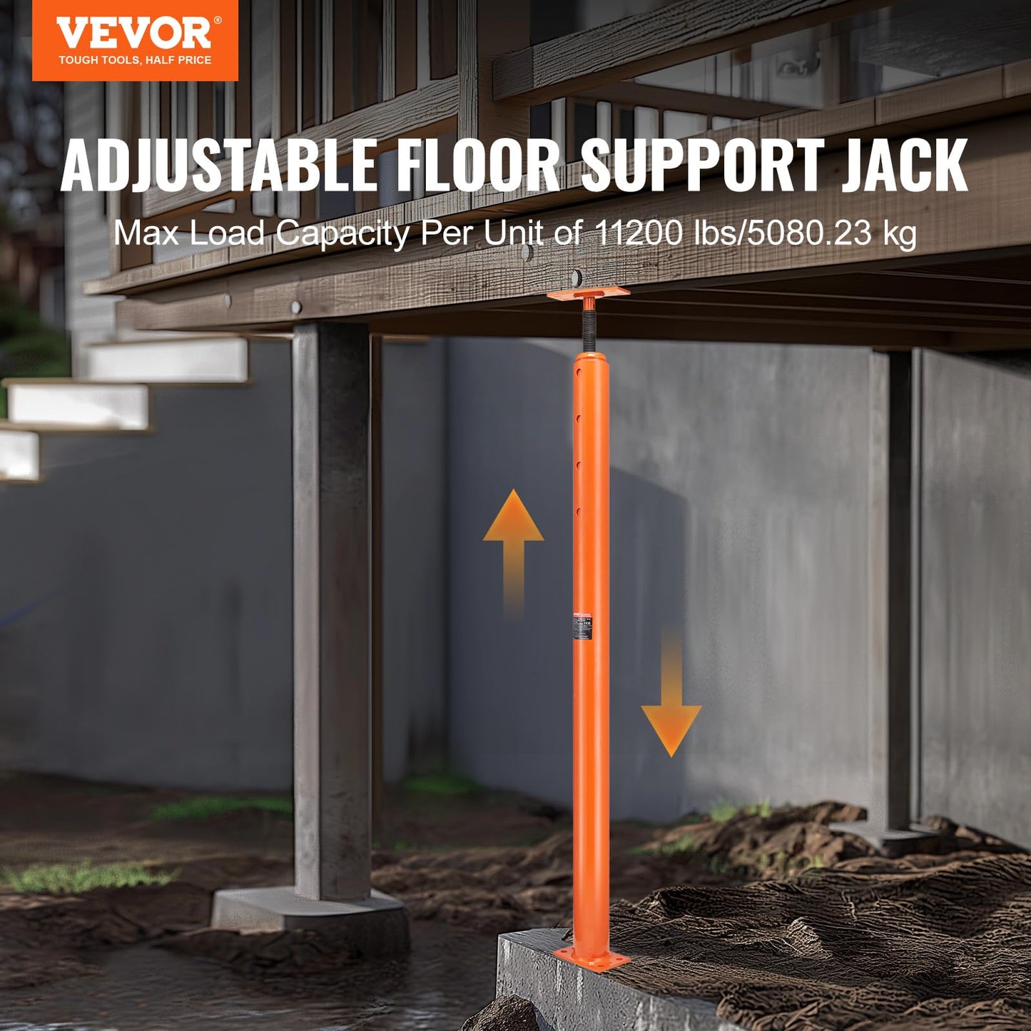 VEVOR House Floor Jack, 54"-150" Height Range, 11200 lbs Max Load Capacity, Adjustable Support Beam Basement Jack Post Pole for Leveling, Lift Support Steel Telescoping Jack for Temporary Support