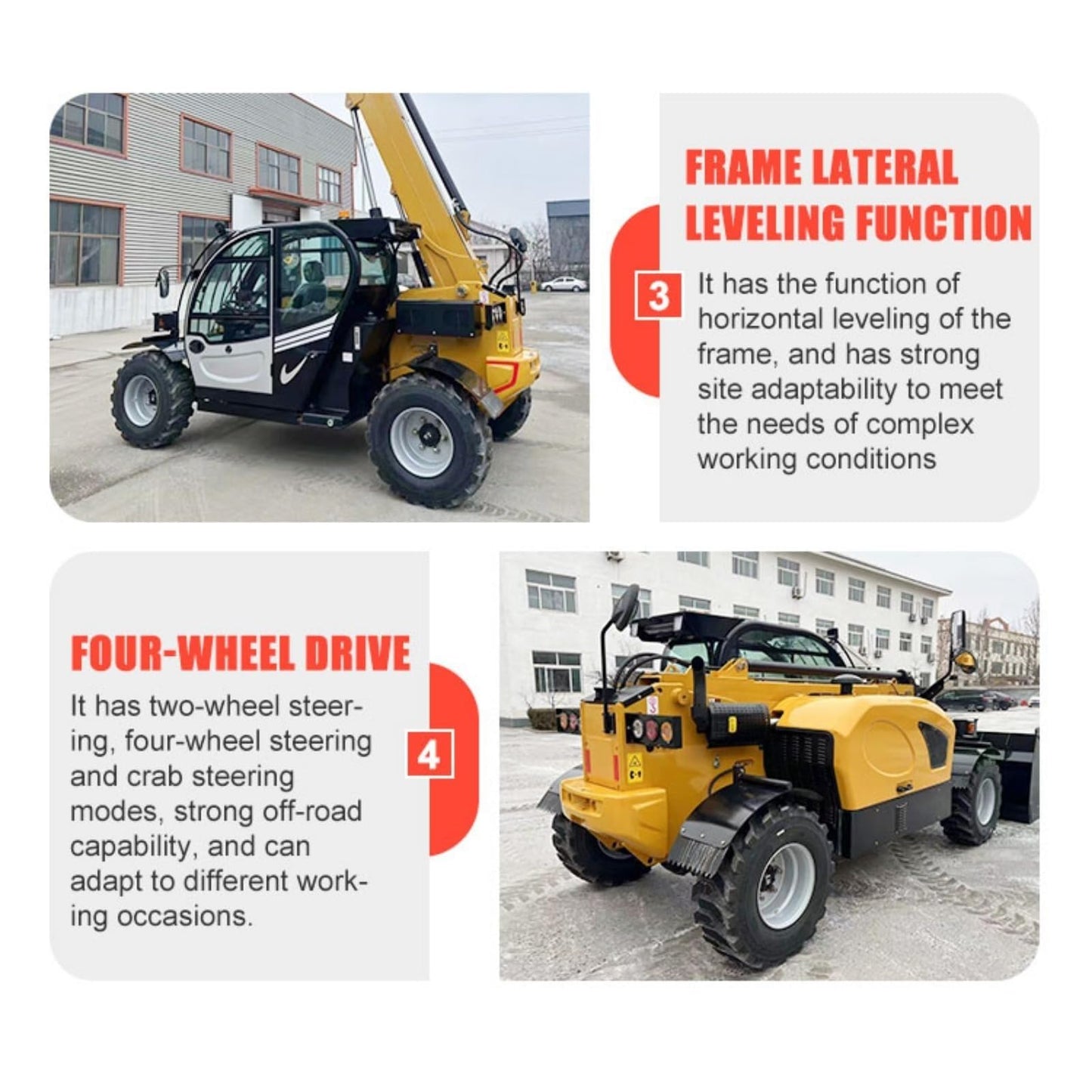 1-3 Ton Telescopic Handler – Heavy Lift Telehandler Forklift with Telescopic Boom, Rough Terrain Loader for Industrial & High-Rise Applications