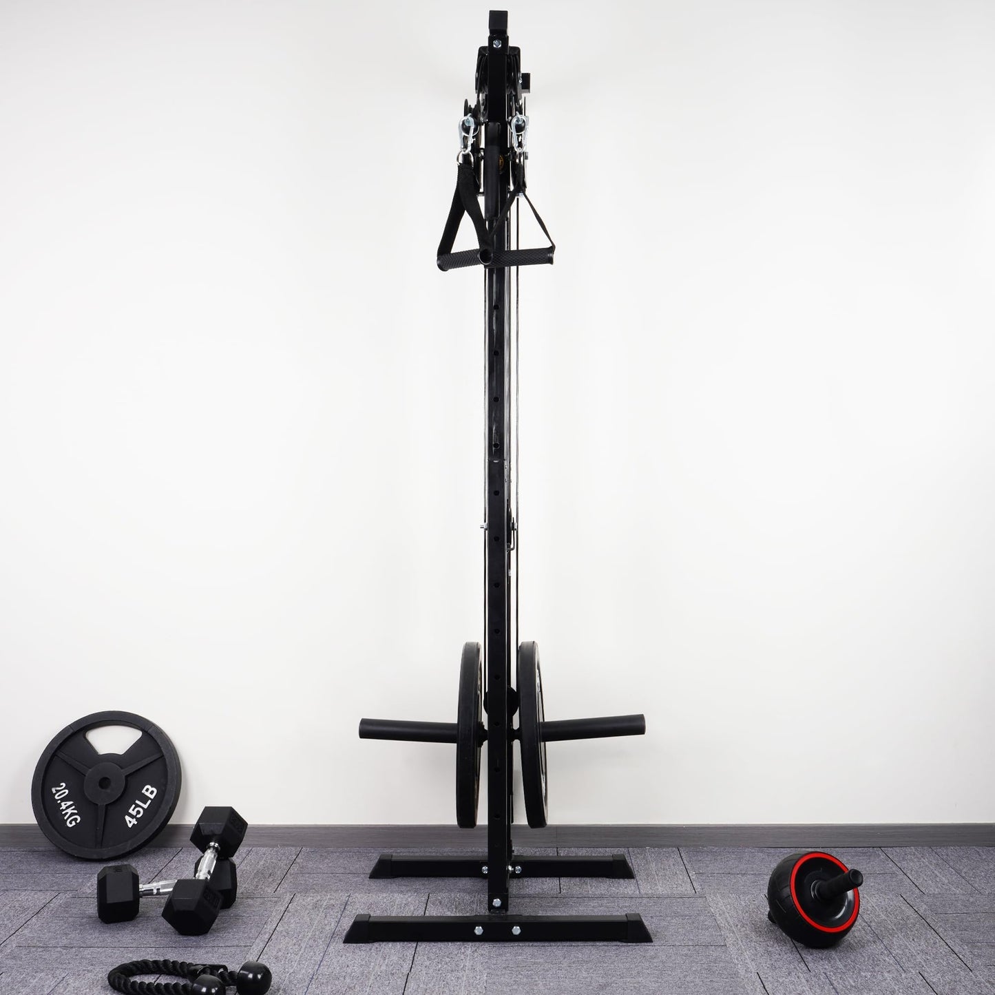 Fitvids Wall Mount Cable Station, 17-Position Dual Pulley, Cable Crossover for High/Low Pulls, LAT Pulldown & Tricep Rope, Space-Saving Home Gym, 400lb Load, Steel Construction