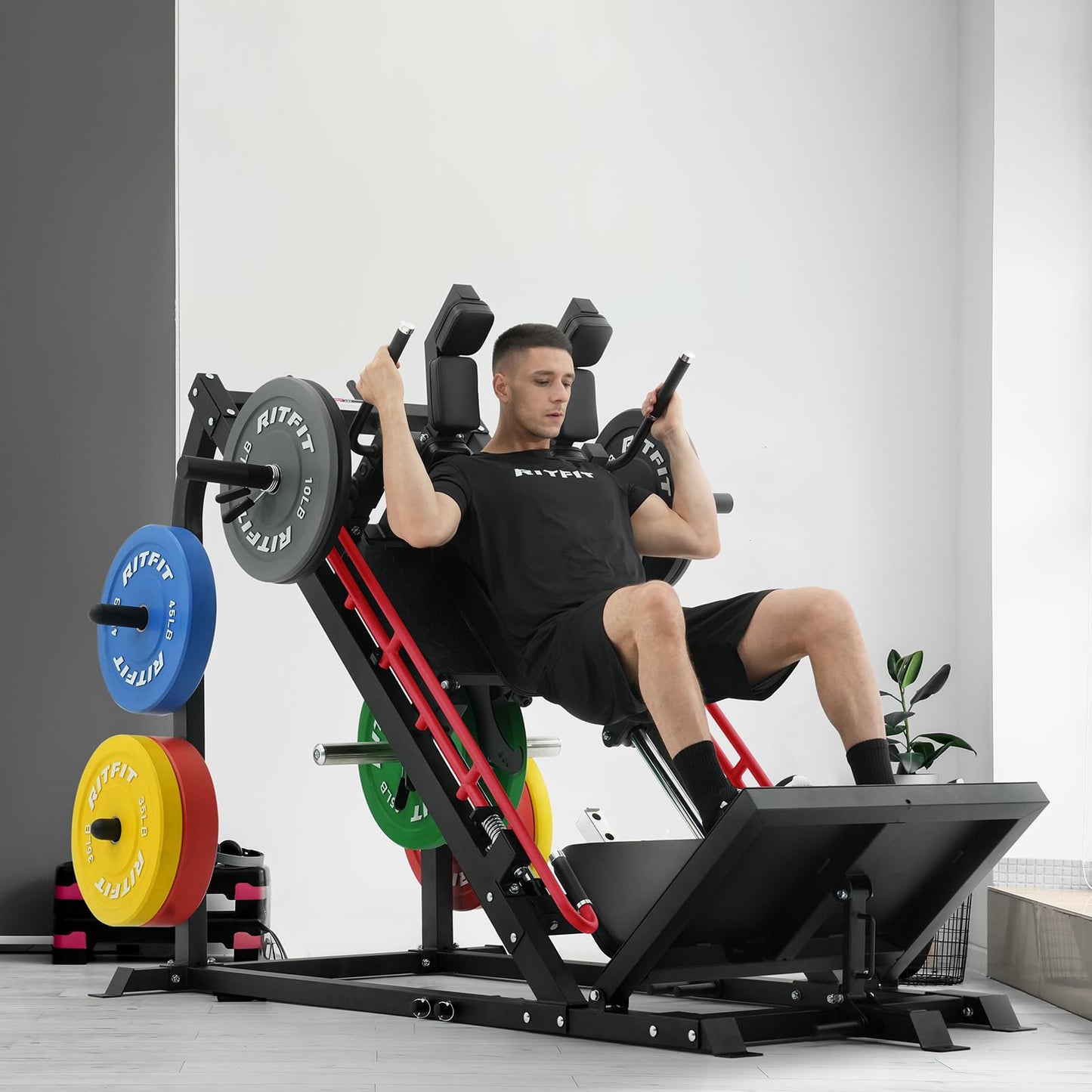 RitFit Gazelle Pro 3 in 1 Leg Press and Hack Squat Machine - High-Tensile Steel Leg Press Machine, 2000lbs Capacity, Adjustable Angles with Weight Storage (RED)