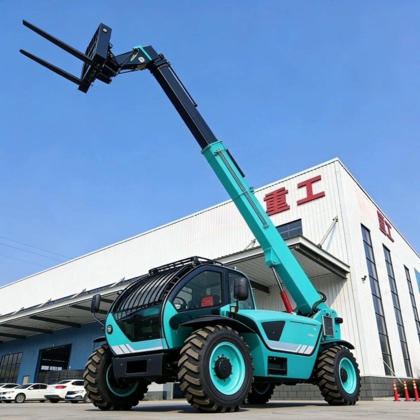 Construction Telehandler Forklift with Telescopic Boom Reach for Farm and Warehouse Material Handling, Rough Terrain Lifting Equipment with Enclosed Cab