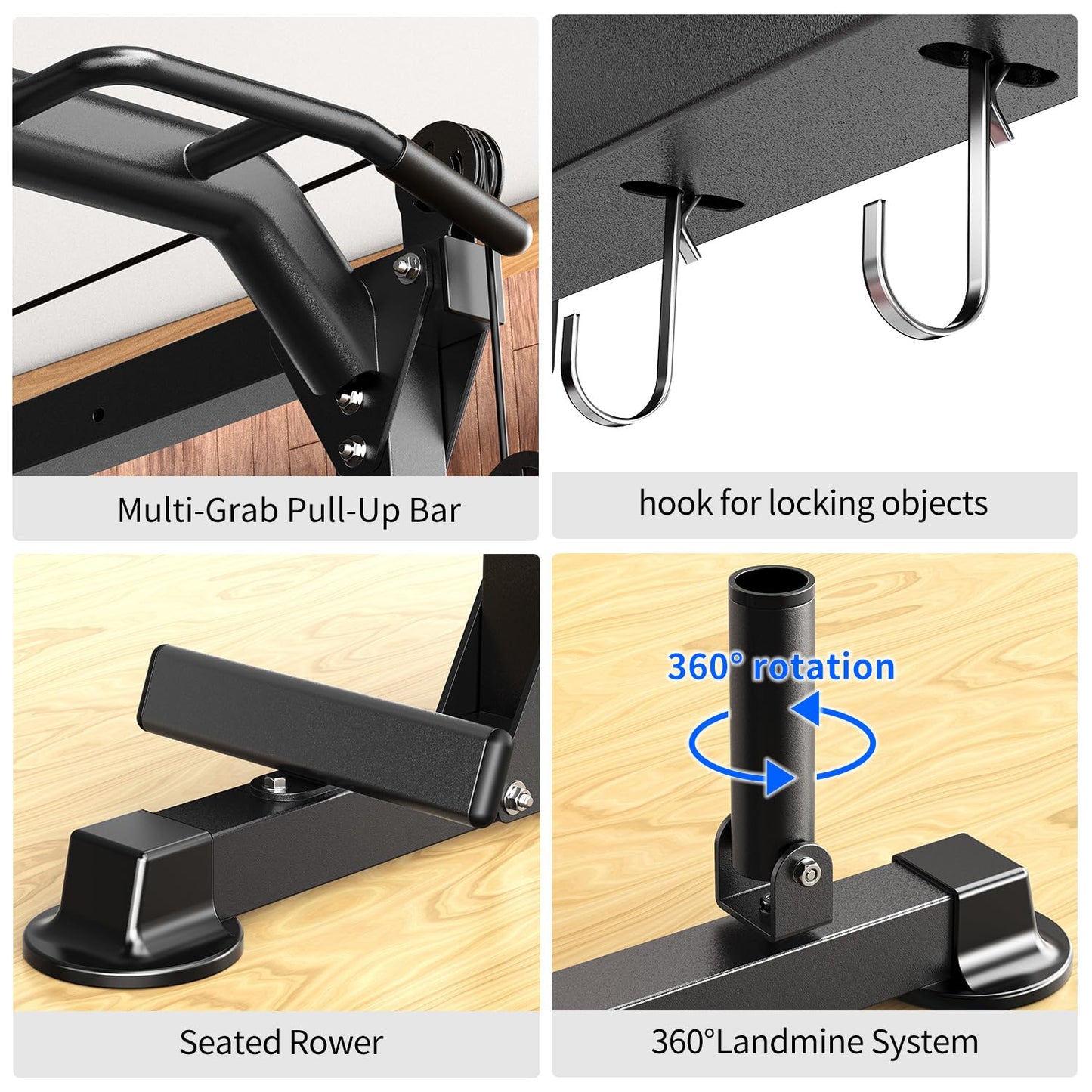 XGSW XINGESIWR Multi-Purpose Squat Rack,Smith Machine Weight Rack Set with Cable Crossover System, Home Gym Power Racks, Power Racks and Packages (L02, Power cage Black+Bench+Cast lron 220LBS)