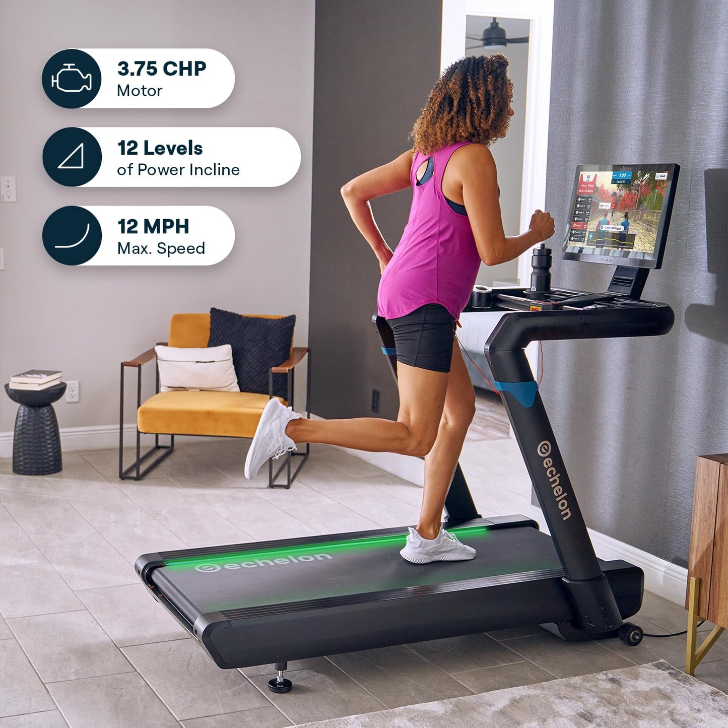 Echelon Stride 8S Smart Foldable Treadmill | 22 Inch HD Touchscreen 3.75 HP Quiet Motor 12 Incline Levels Bluetooth LED Light Auto Fold Running Machine for Home Gym Fitness Workout Equipment