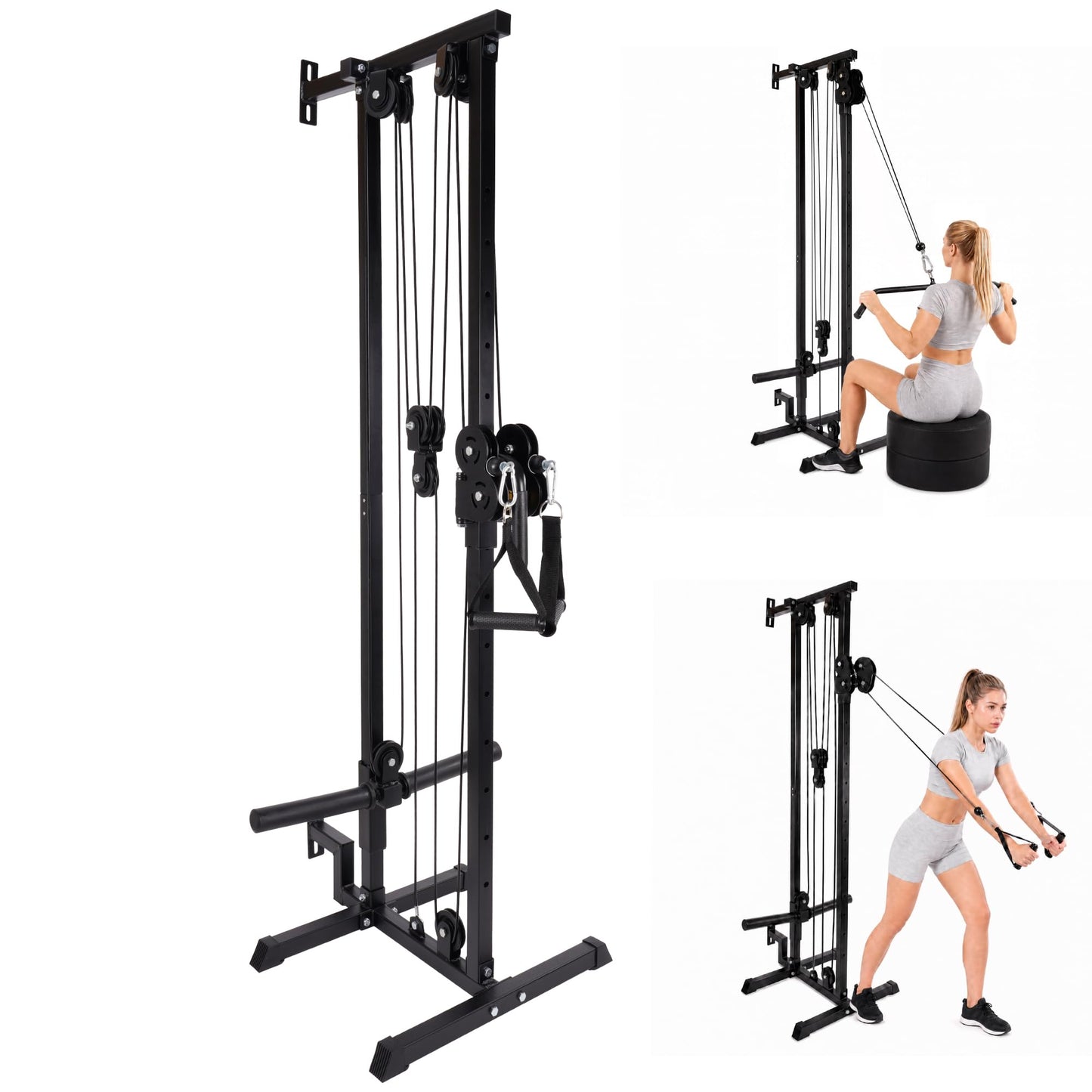 Fitvids Wall Mount Cable Station, 17-Position Dual Pulley, Cable Crossover for High/Low Pulls, LAT Pulldown & Tricep Rope, Space-Saving Home Gym, 400lb Load, Steel Construction