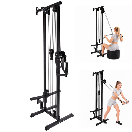 Fitvids Wall Mount Cable Station, 17-Position Dual Pulley, Cable Crossover for High/Low Pulls, LAT Pulldown & Tricep Rope, Space-Saving Home Gym, 400lb Load, Steel Construction