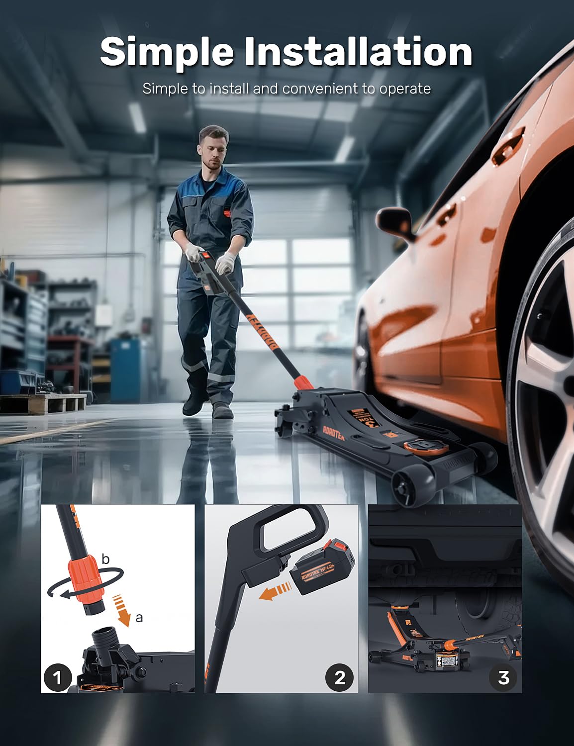 ROADTEK 3 Ton Electric Floor Jack, Low Profile Jack for Quickly Car Lift, Hydraulic Service Jack, 6000 lbs Capacity. Lifting Range 3-3/8" to 20"(Caster Wheel)