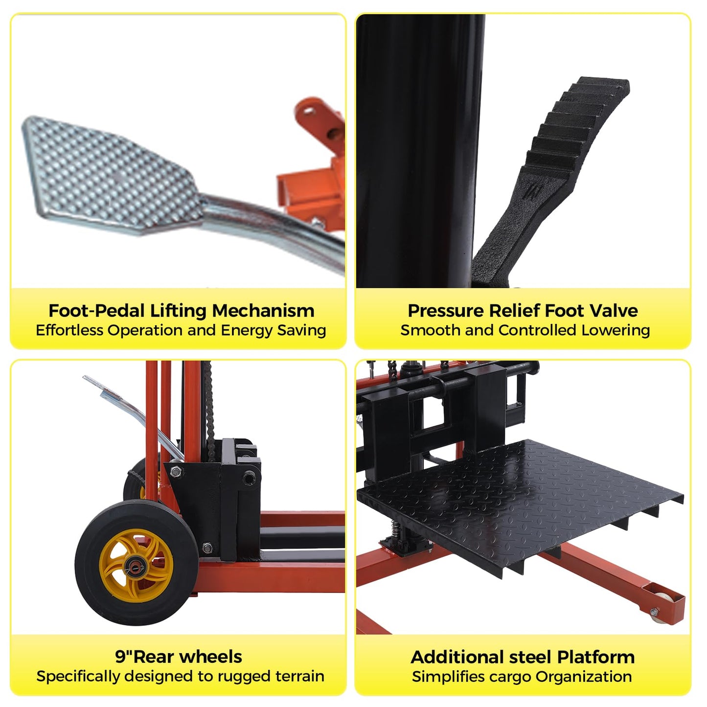Hydraulic Material Lift Pallet Truck 577 lbs Manual Winch Stacker 35.43" Max Lift Height, Lift Table Cart with 9" Casters