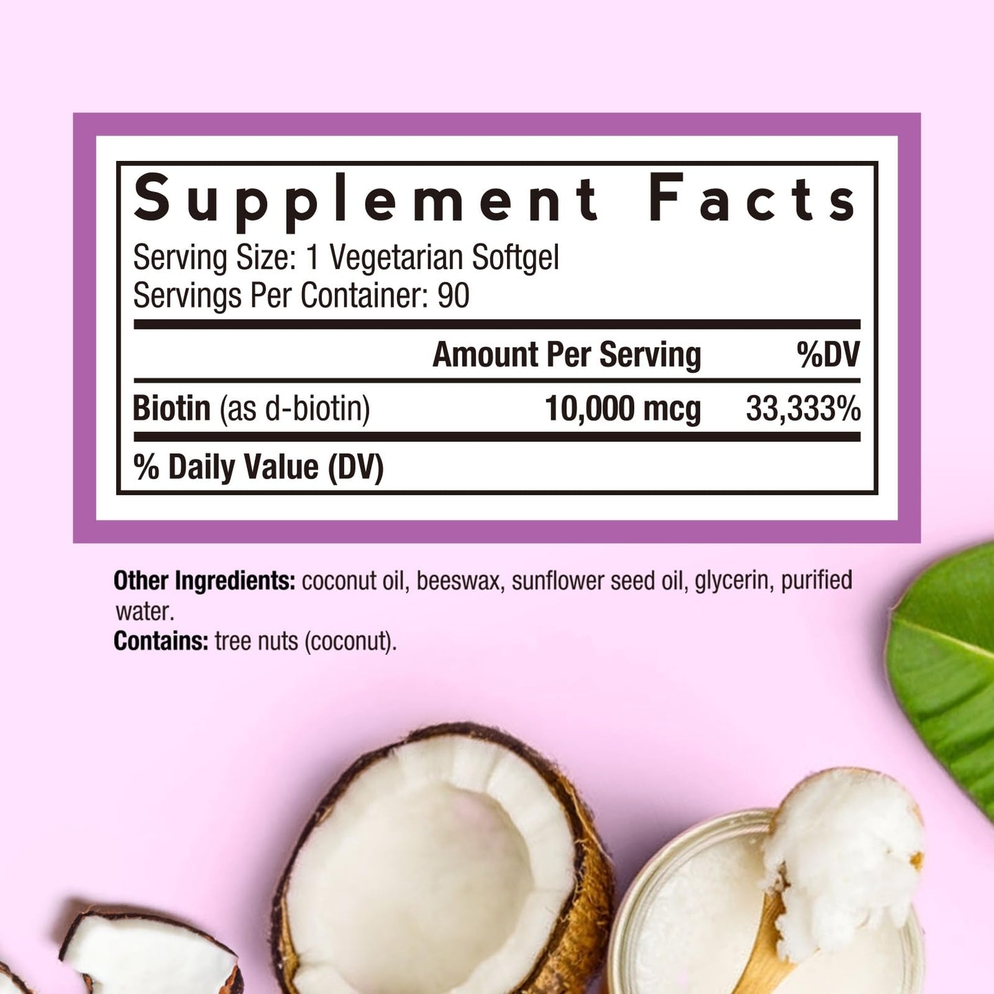 Doctor's Recipes Biotin 10,000 mcg, Hair Growth, Healthy Skin & Nails, Energy Metabolism, Vegetarian-Friendly Biotin, with Coconut Oil, Non-GMO, 3 Month Supply, 90 Vegetarian Softgels