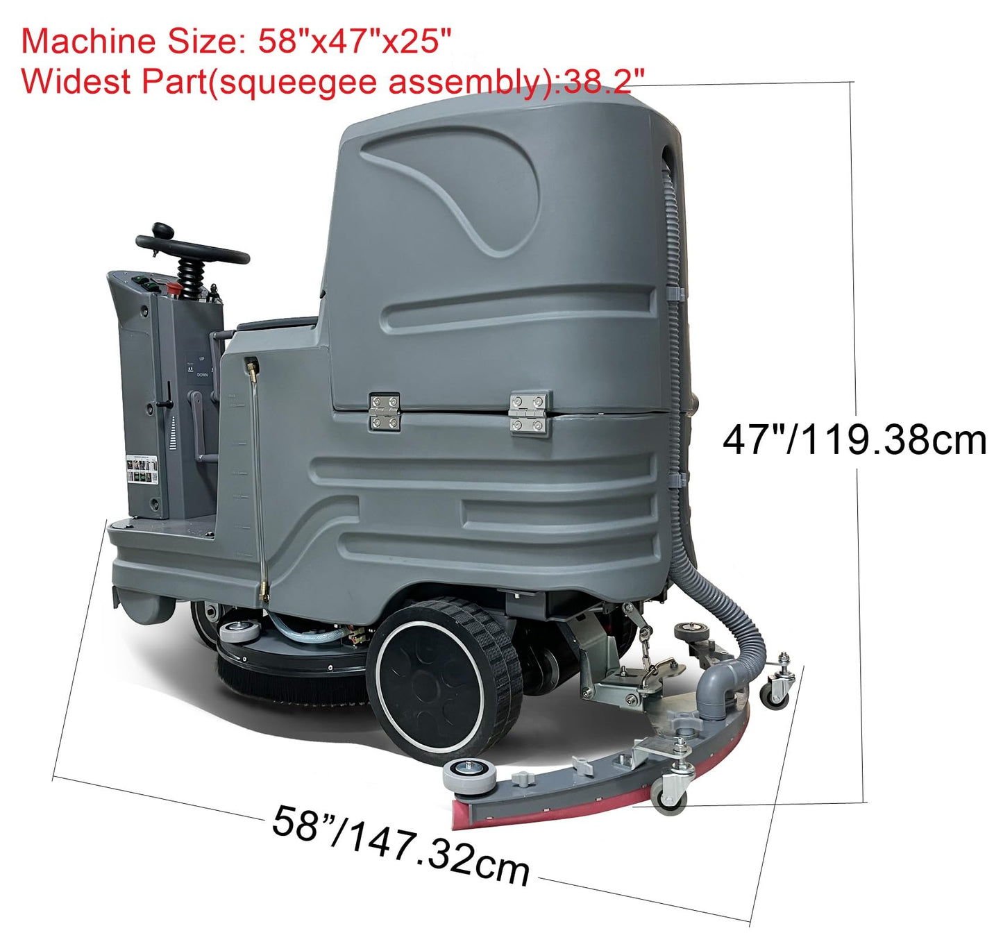 Emotor Ride-On Floor Scrubber Machine 21" Brush w/ 38 Inch Squeegee, 21.1 Gallon Tank Automatic Commercial Riding Floor Cleaning Scrubber, Strong Vaccum Motor 550W Cleaning Efficiency 52,204 ft²/hr
