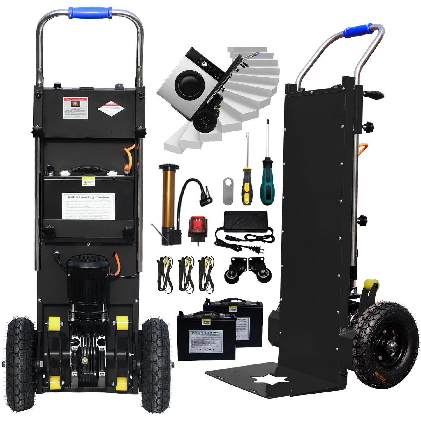 Commercial-Grade 1500W Electric Stair-Climbing Hand Truck | 900lbs Heavy-Duty Load | 3-Mode Folding & Telescopic Handle | Patented Stair-Climber Tech for Furniture Moving (Ergonomic)
