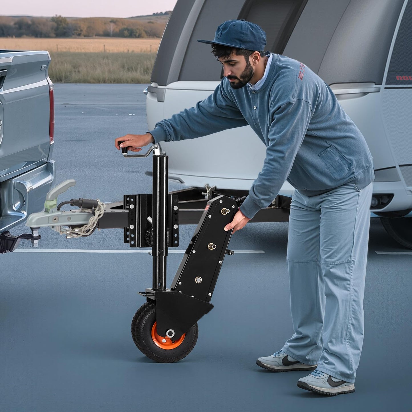 VEVOR Trailer Dolly, 500lbs Tongue Weight Capacity, 13 inch-23.2 inch Height Adjustable Trailer Mover Dolly, 9-inch Pneumatic Rubber Tire, Manual or Electric Wrench Drive, for Moving RV Trailer