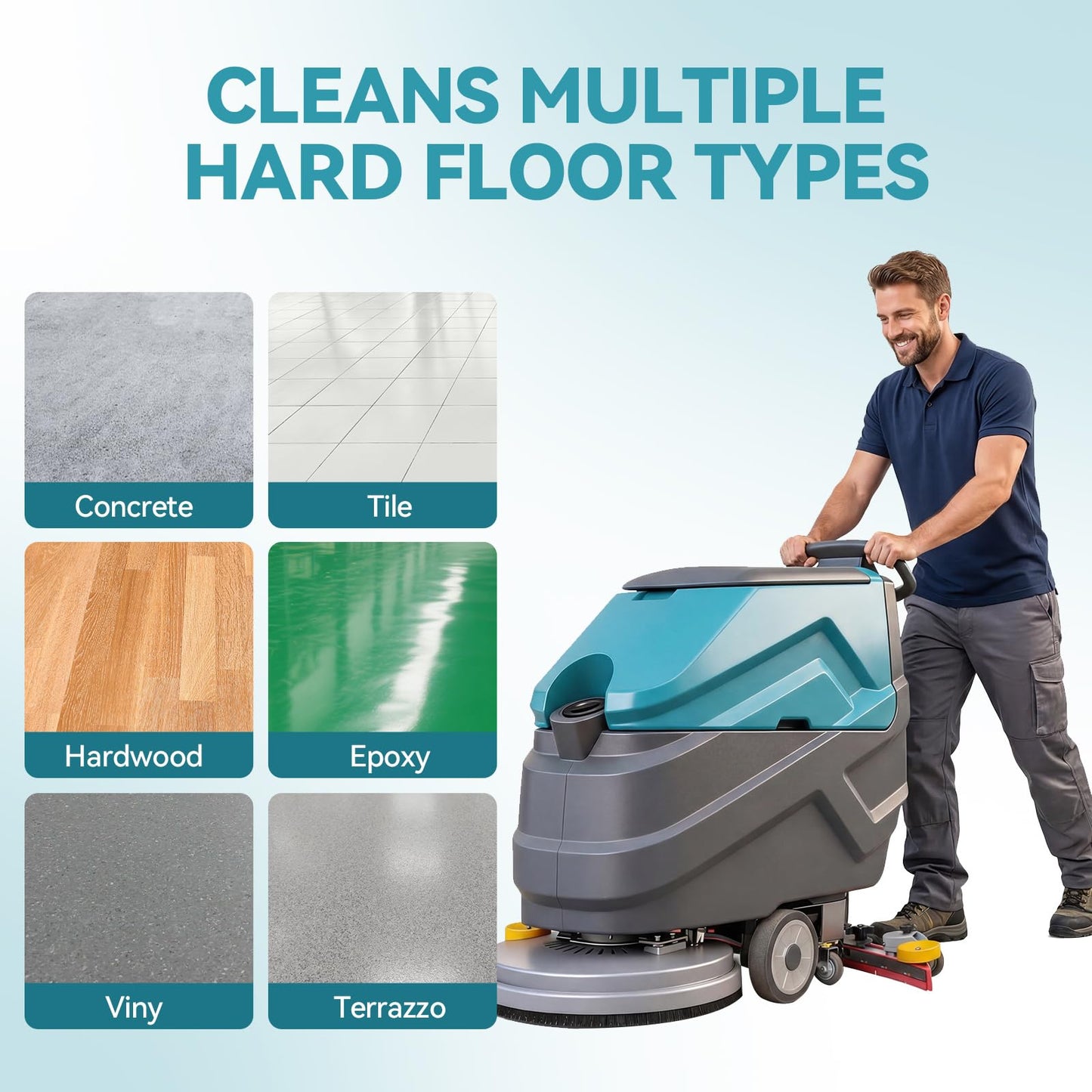 KARHDIR Walk Behind Commercial Floor Scrubber Machine, 22" Rotary Disc Brush, 31.5" Squeegee Width, 18.5-gal Sewage Tank, 15.9-Clear Water Tank,32000 sqft/h, High Efficiency for Large Areas