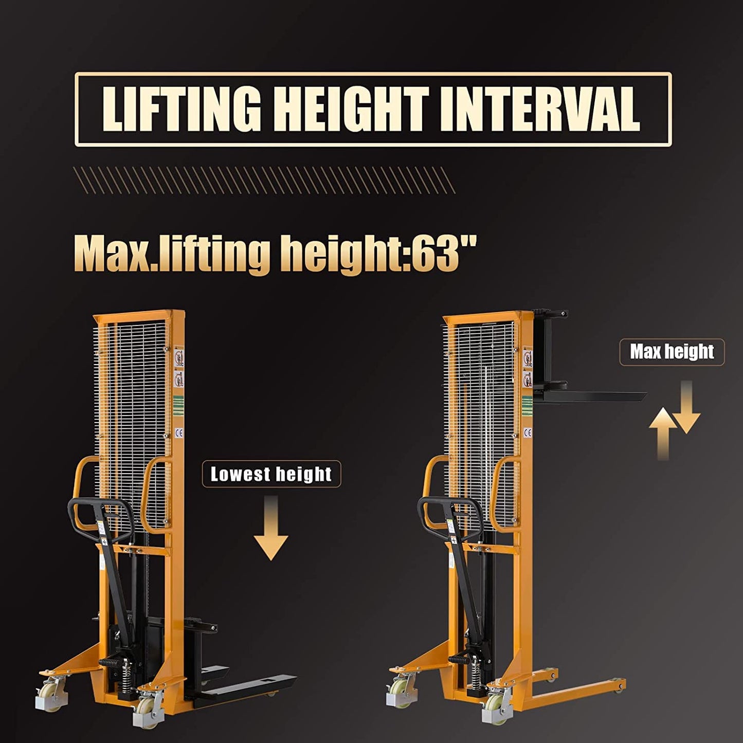 Aequanta Pallet Jack 3300lbs Capacity Electric Pallet Truck Lithium Battery Jack 48''x27'' Fork and Manual Pallet Stacker Lifts with Adjustable Forks 1100lbs Capacity 63" Lifting Height